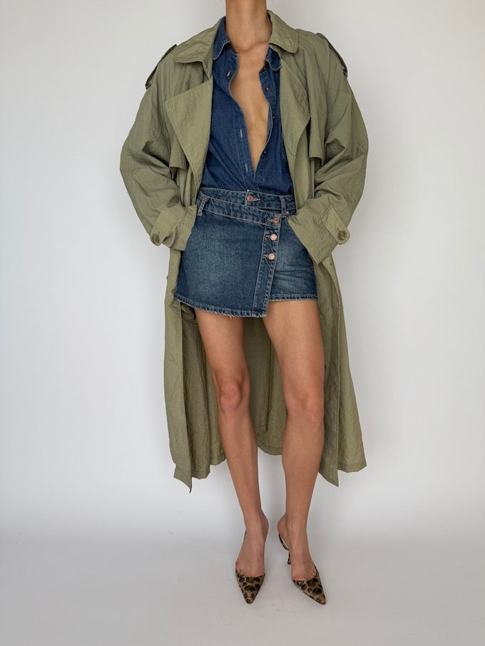 VINTAGE OVERSIZED TRENCH COAT GREEN 6008