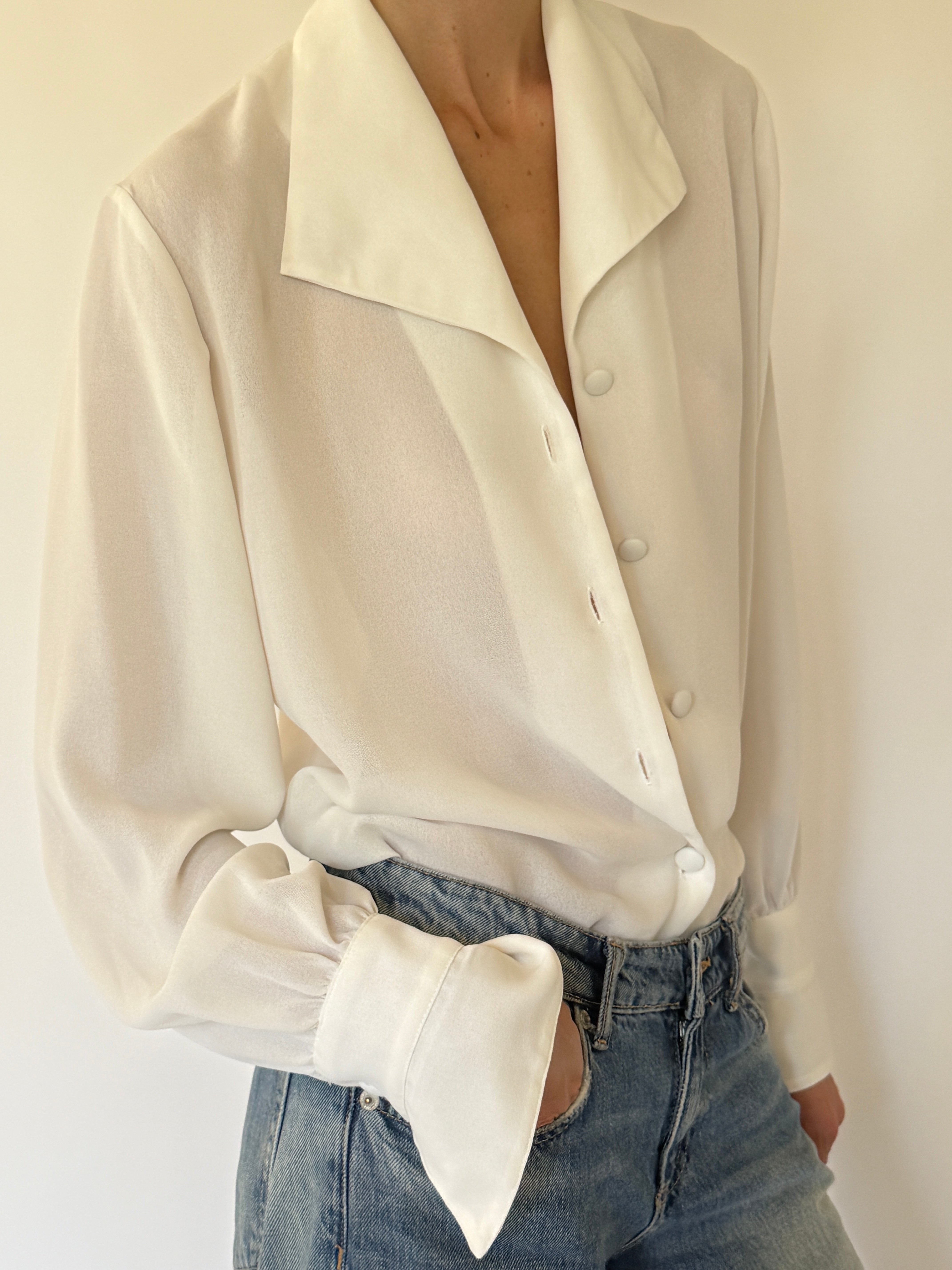 Vintage beautiful delicate off-white blouse front view