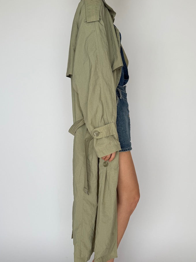 VINTAGE OVERSIZED TRENCH COAT GREEN 6008