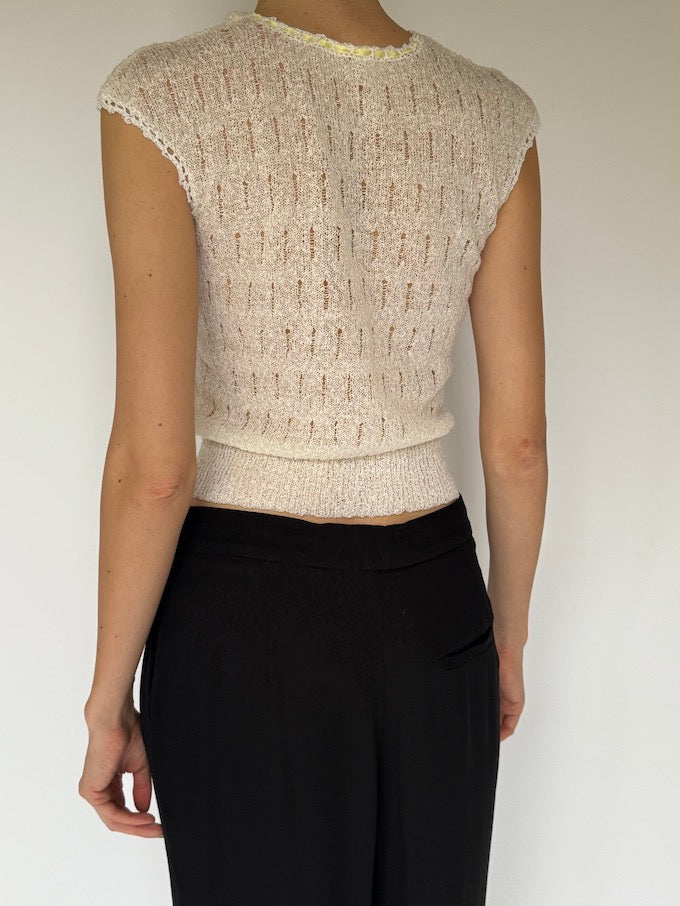 Vintage Sheer Knit Top cream 6255