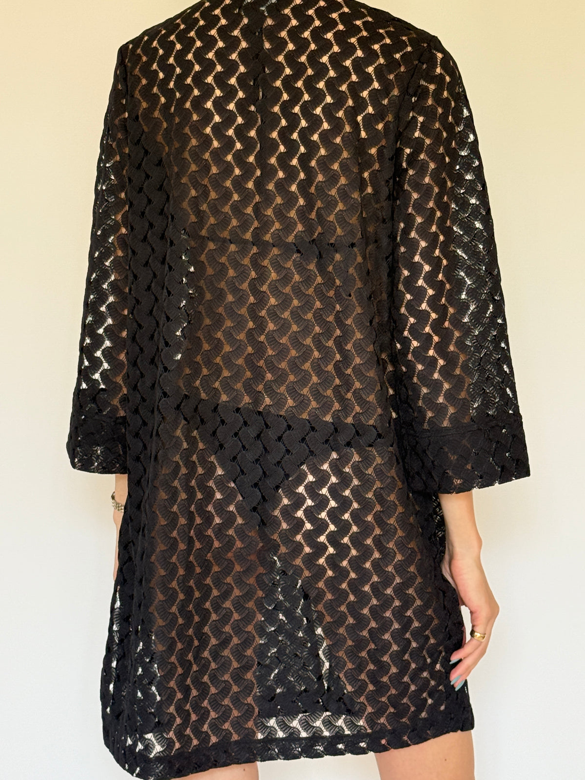 Vintage black lace swim cover up back view