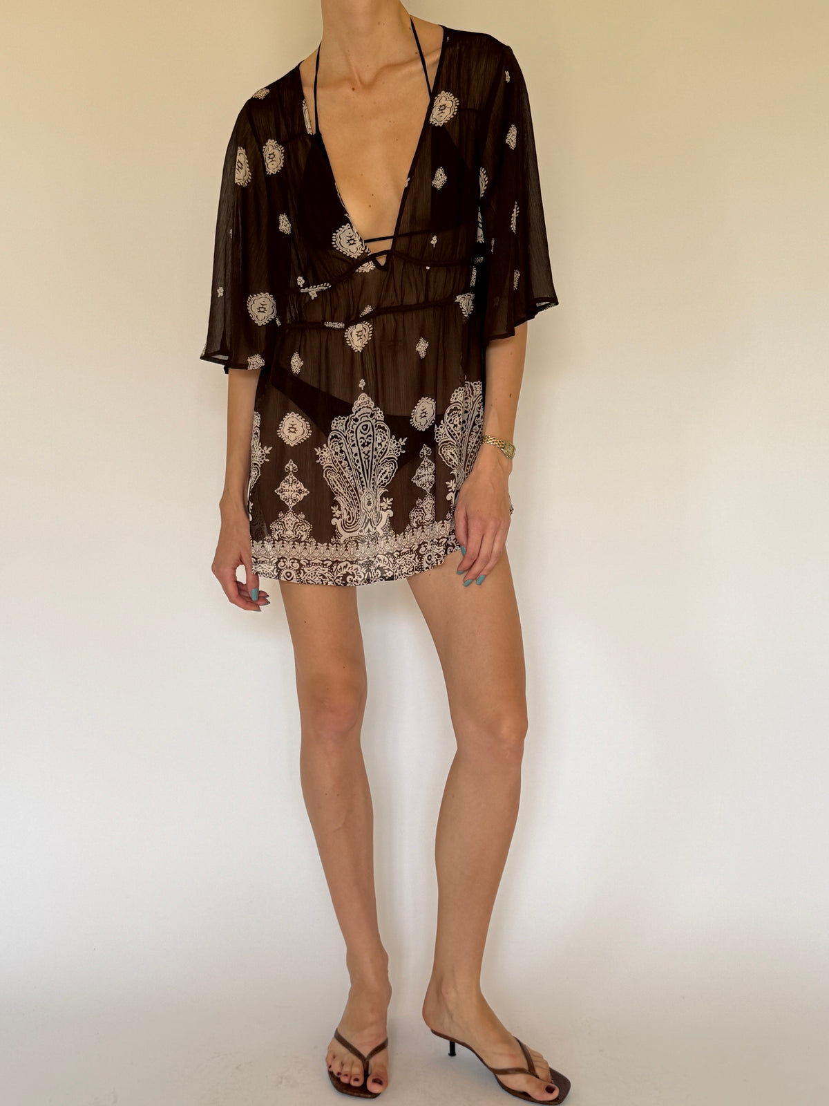 Vintage sheer brown swim cover-up front view