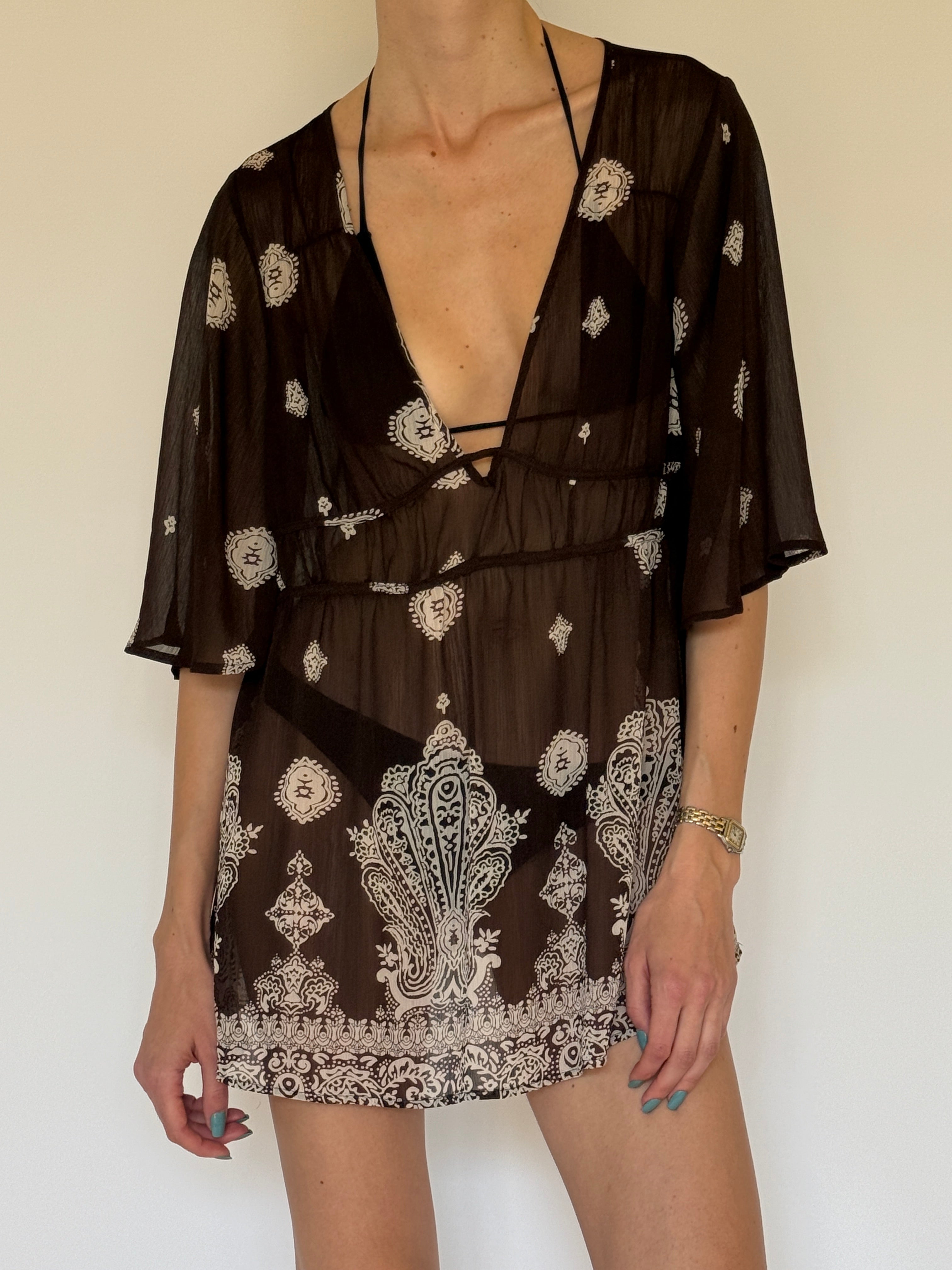 Vintage airy sheer swim cover-up vacation look