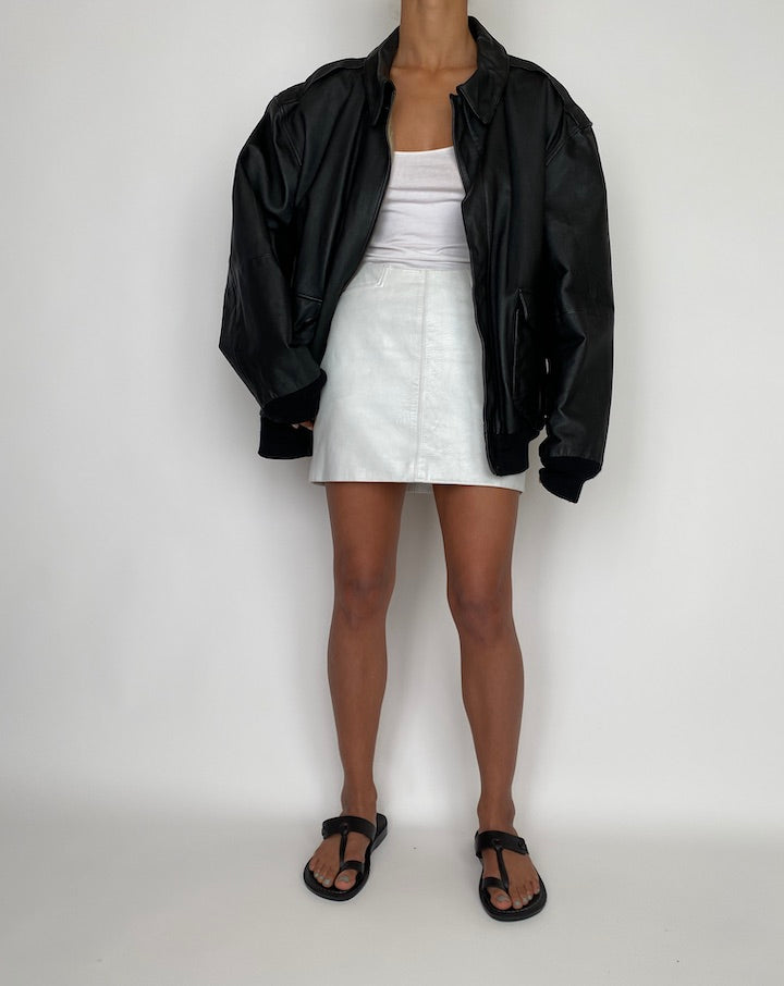 VINTAGE BOXY BLACK OVERSIZED LEATHER JACKET 2754