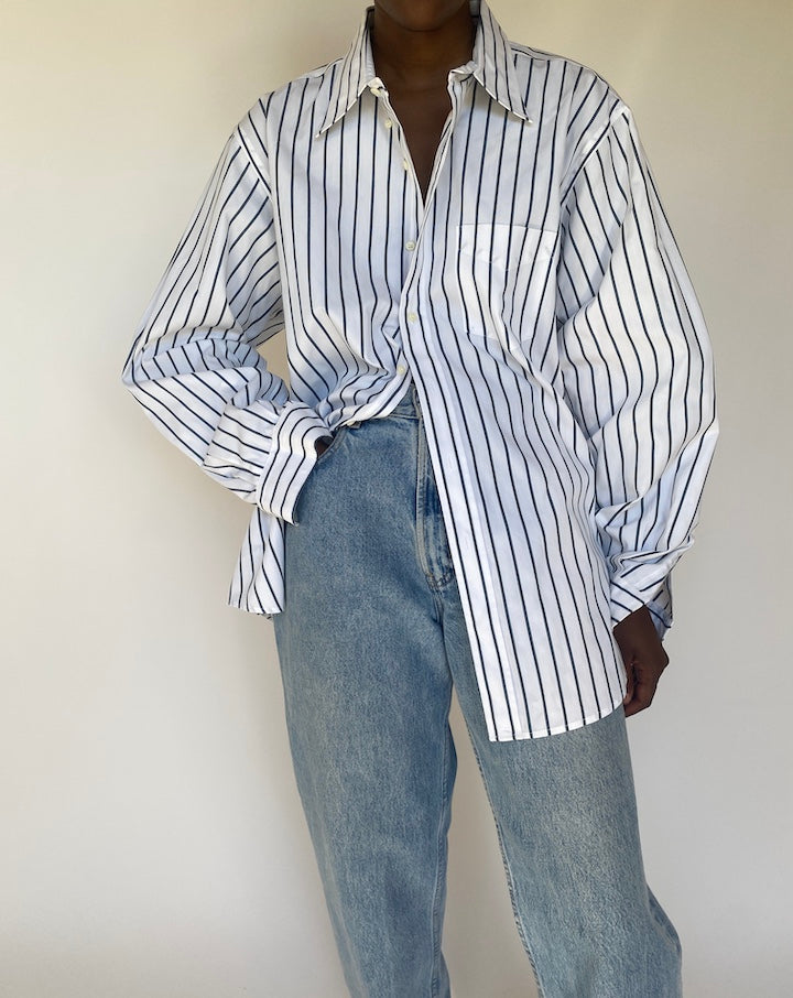 VINTAGE OVERSIZED WHITE AND GREEN STRIPED SHIRT 3782