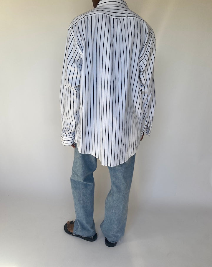 VINTAGE OVERSIZED WHITE AND GREEN STRIPED SHIRT 3782