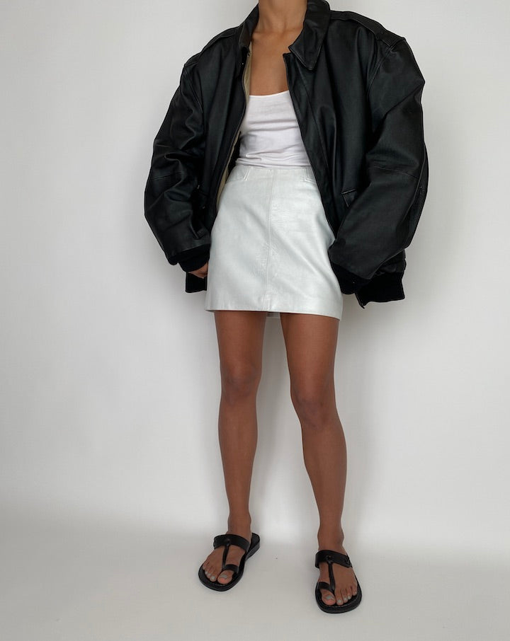 VINTAGE BOXY BLACK OVERSIZED LEATHER JACKET 2754