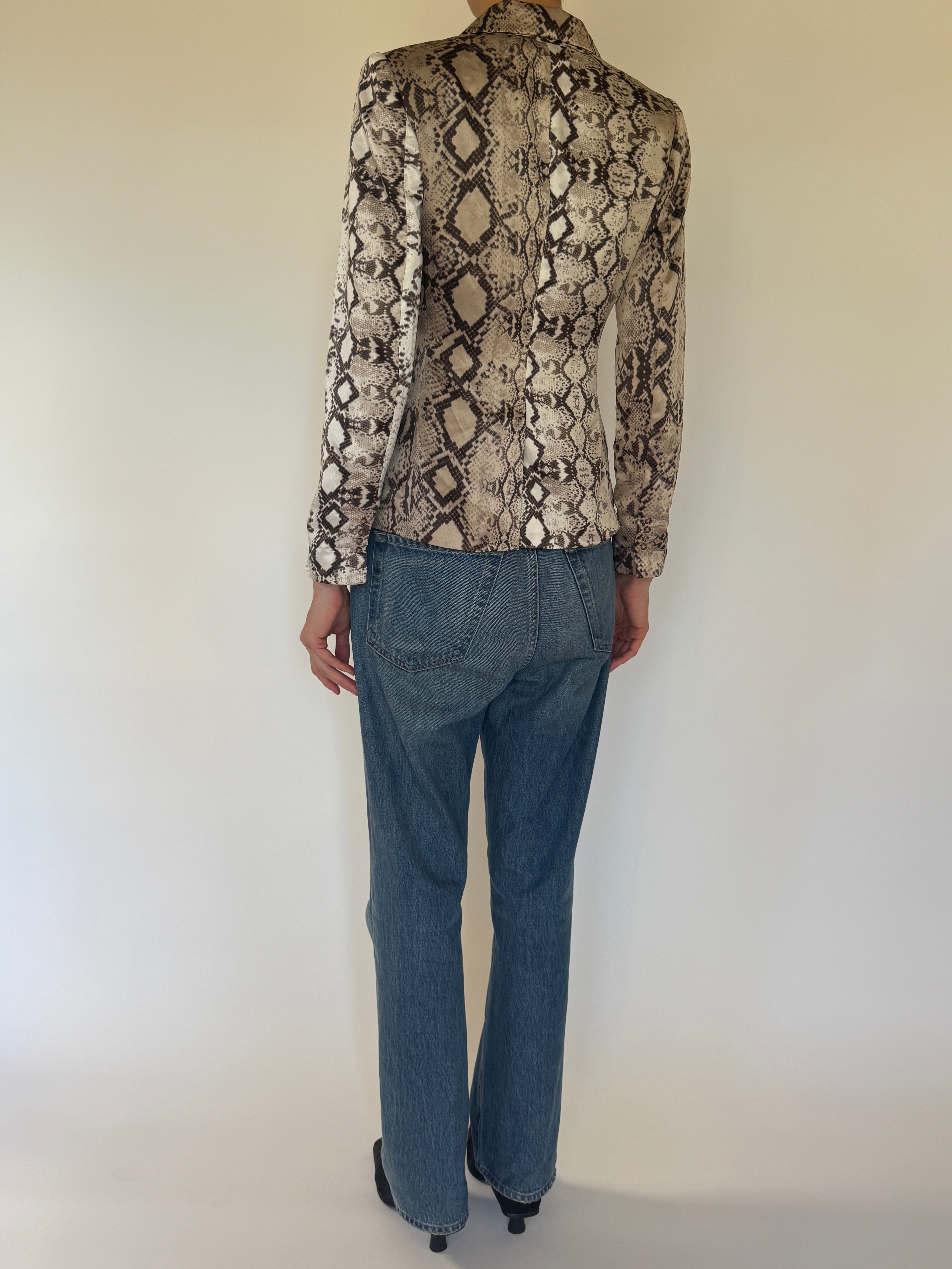 Vintage beige snake print blazer back view