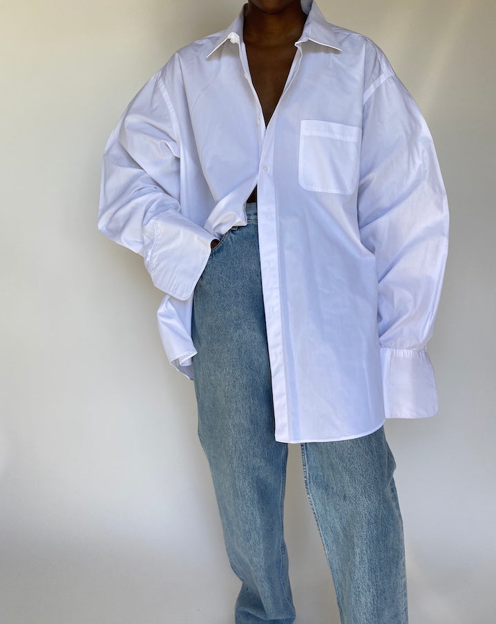 VINTAGE OVERSIZED WHITE BUTTON DOWN LONG SLEEVE SHIRT 3783