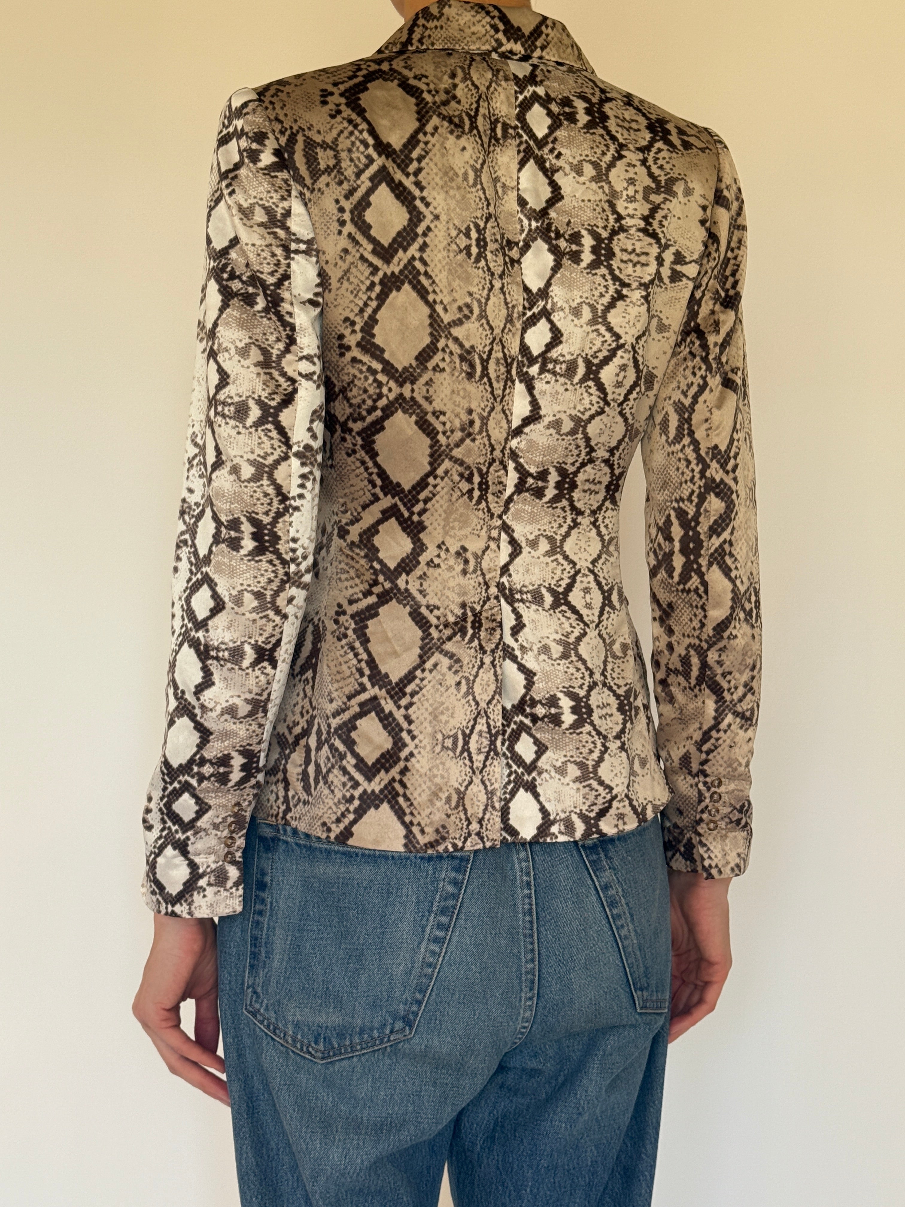 Vintage beige snake print blazer back view