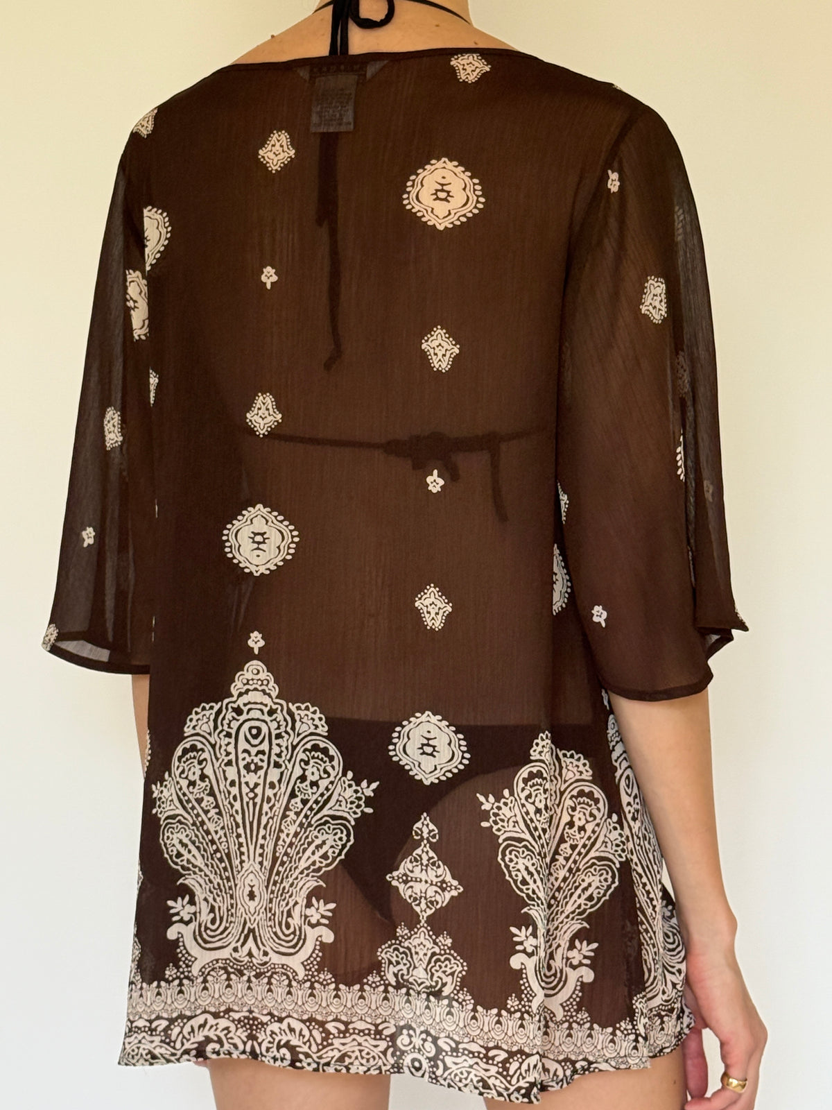 Vintage brown sheer swim cover-up back view