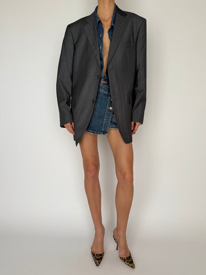 Vintage Pinstripe Blazer Grey 5989