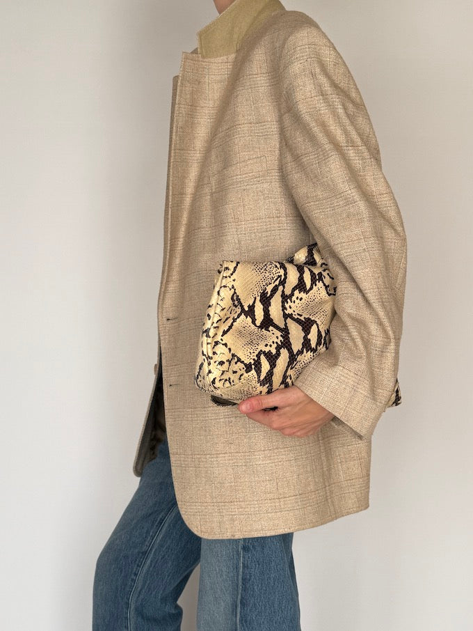 Vintage Oversized Checked Single-Breasted Blazer Beige