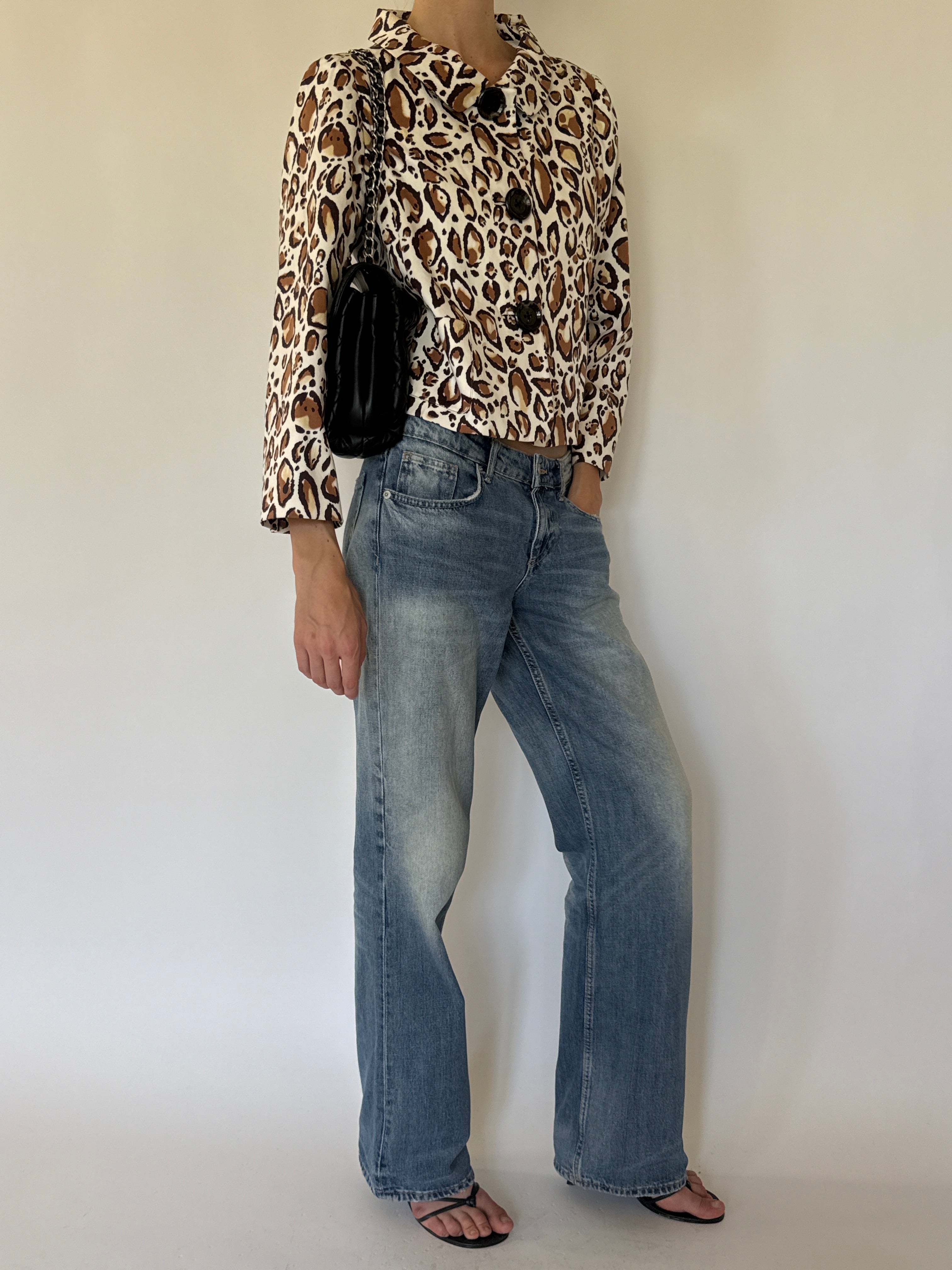 Vintage cropped leopard print jacket front view