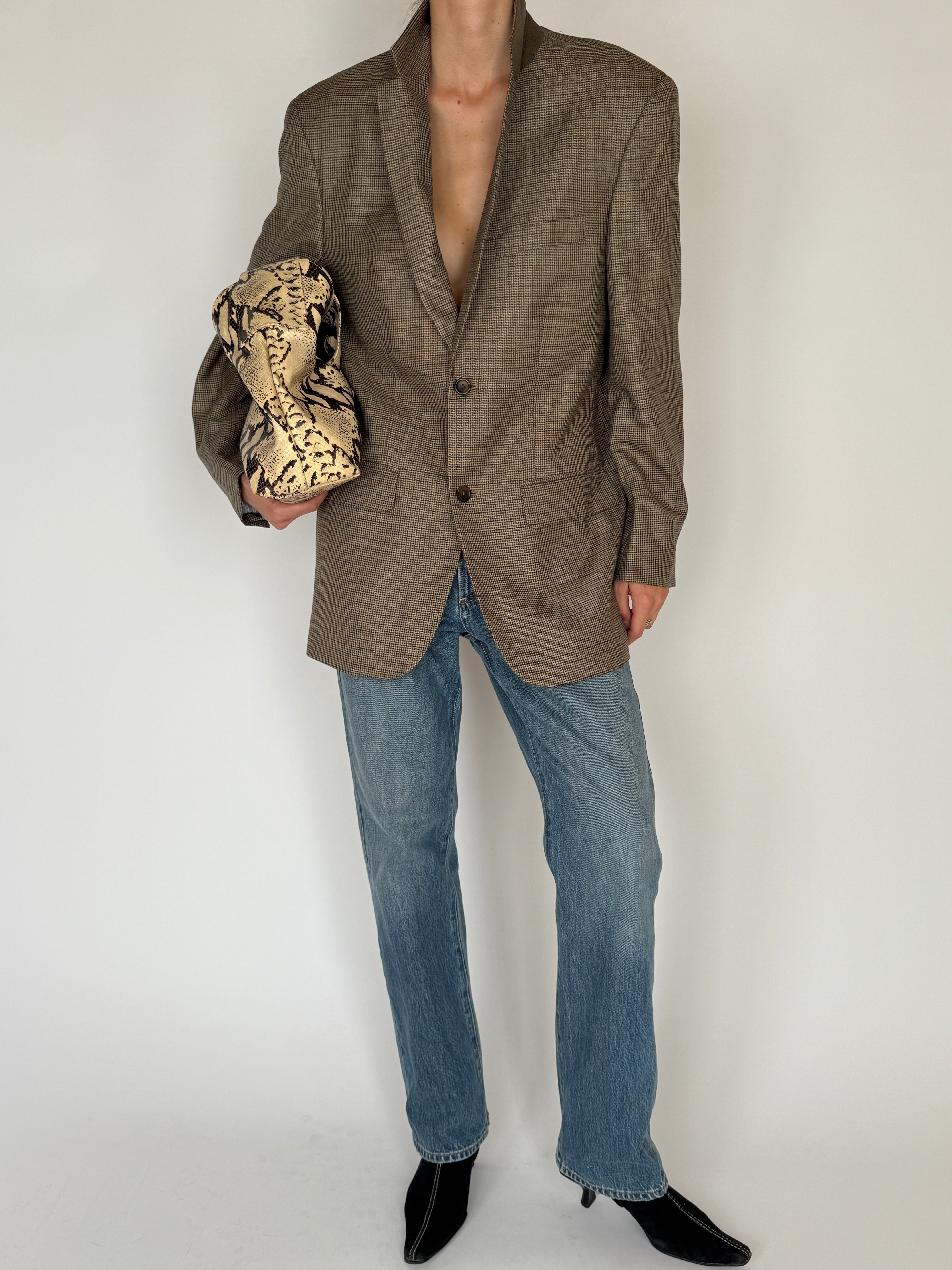 Vintage Wool Blend Check Blazer 6570