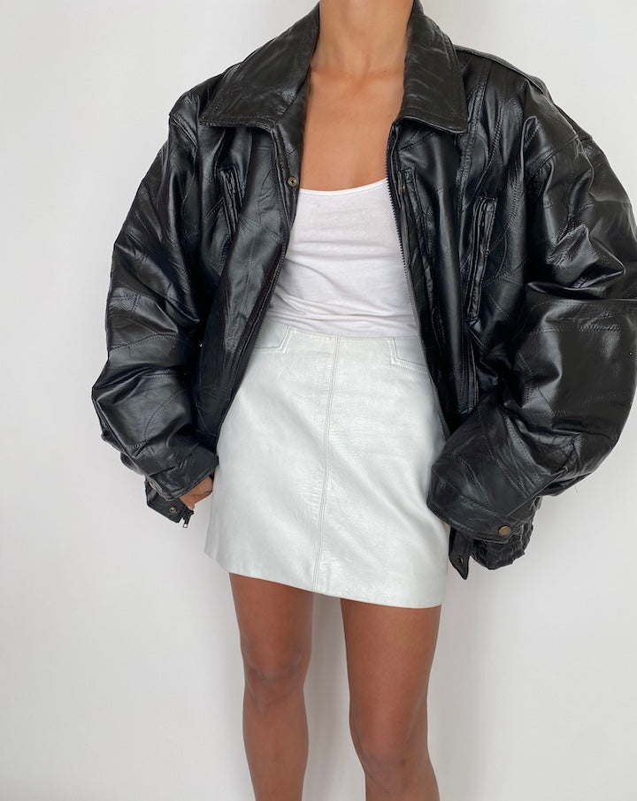 VINTAGE OVERSIZED BLACK LEATHER JACKET 2758