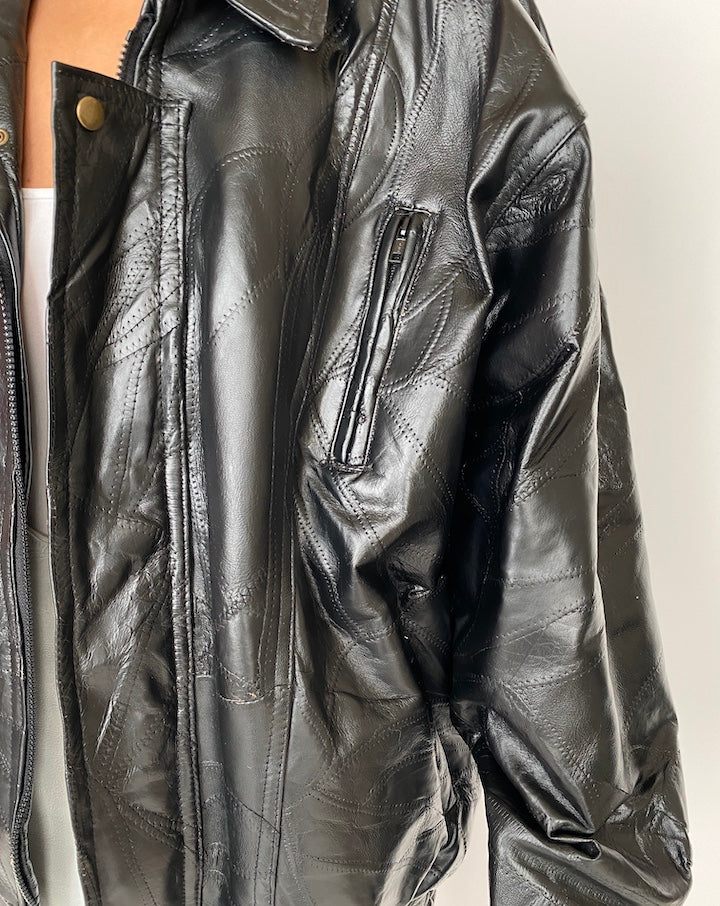 VINTAGE OVERSIZED BLACK LEATHER JACKET 2758