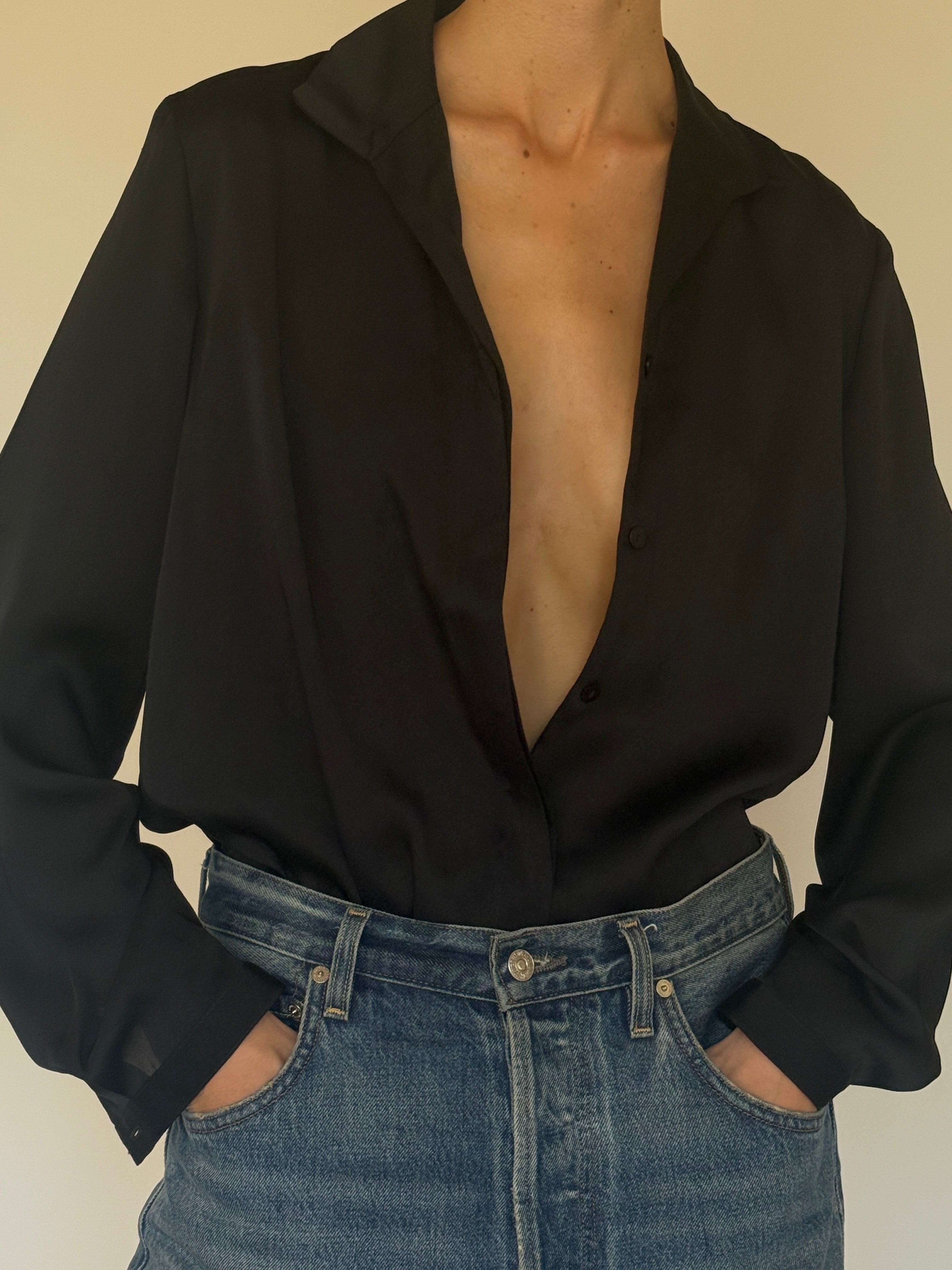 Vintage black fluid blouse front view