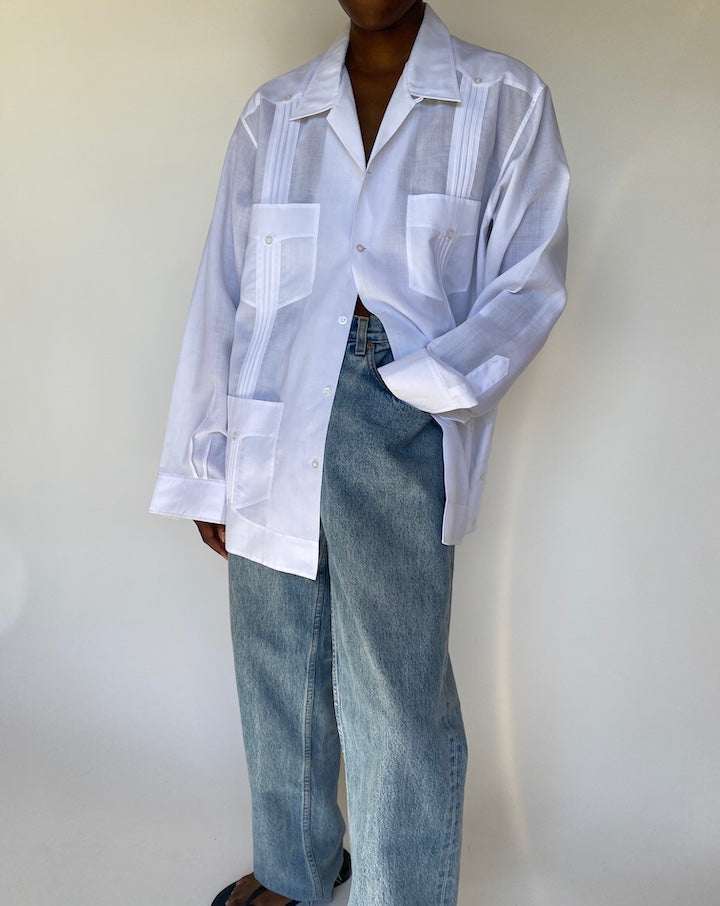 VINTAGE OVERSIZED COTTON AND LINEN LONG SLEEVE SHIRT 3790