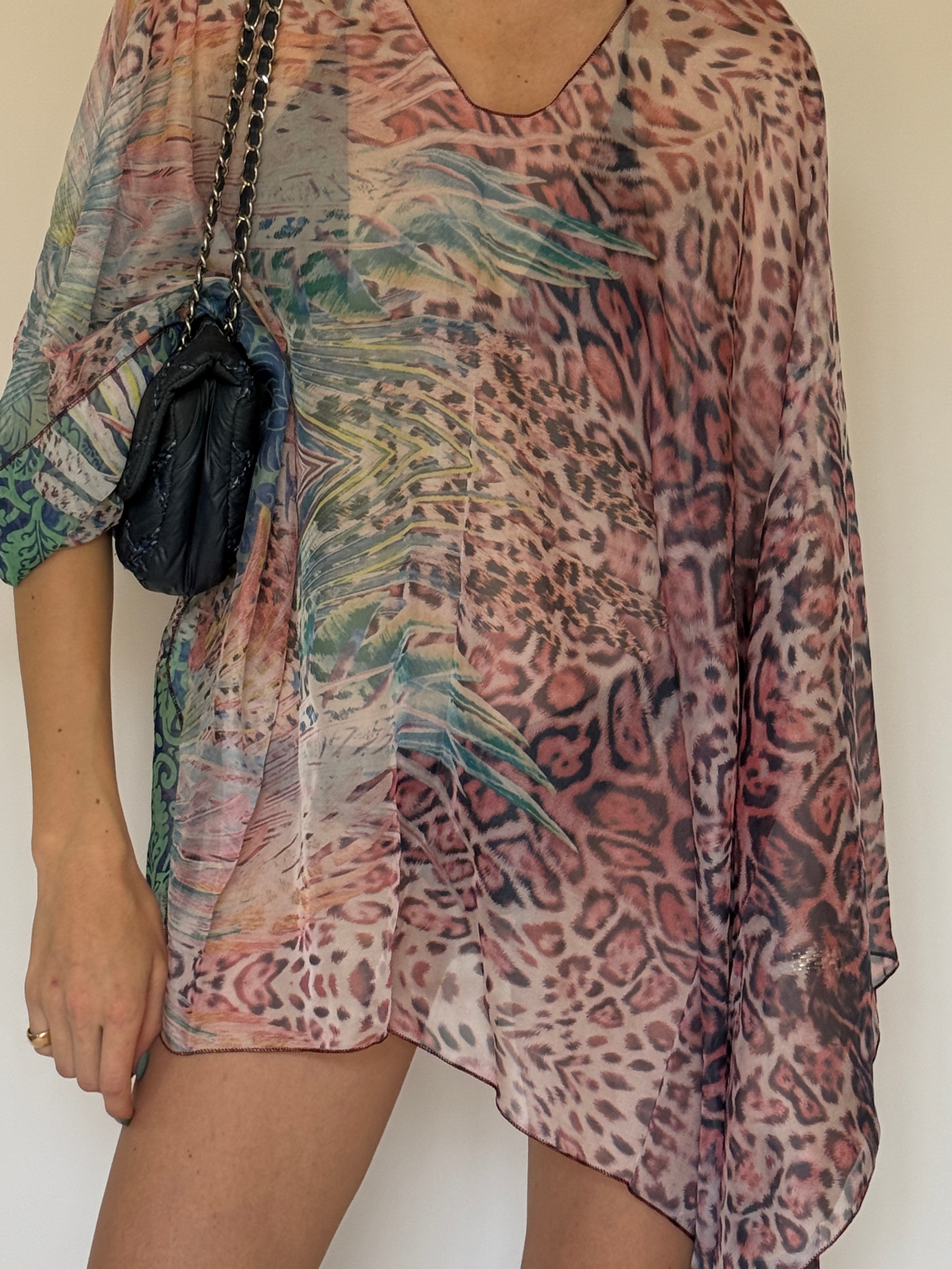 Vintage printed asymmetric swim cover-up front view