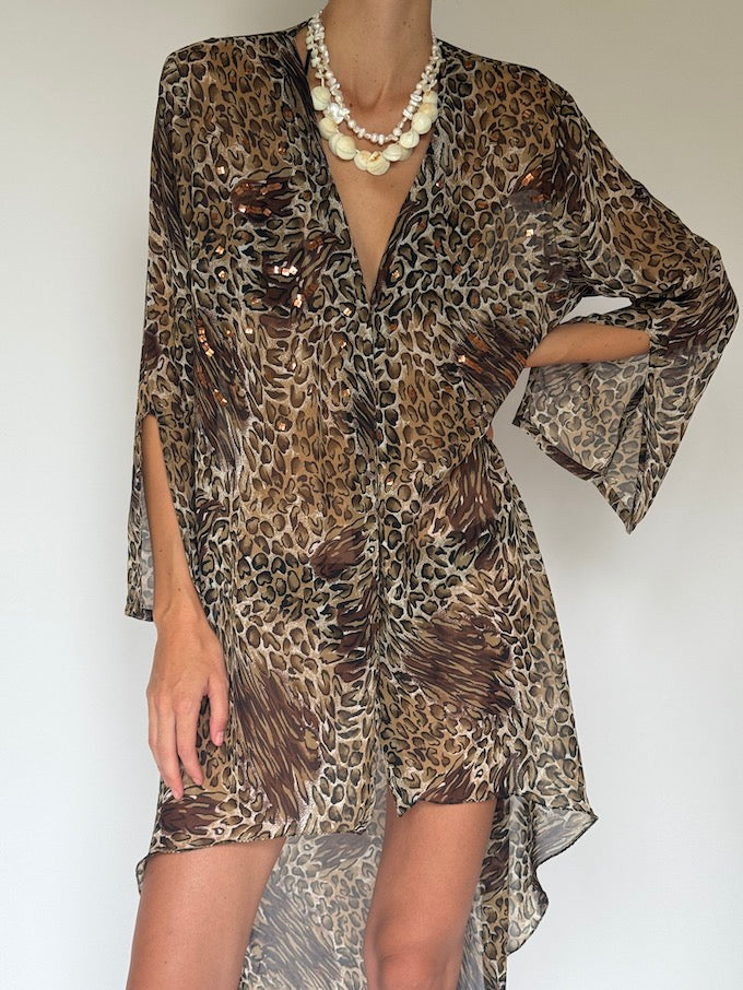 Vintage Leopard Print Swim Cover-up