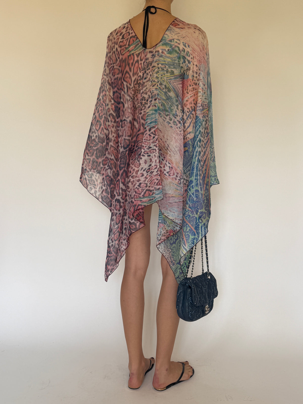 Vintage printed asymmetric swim cover-up back view