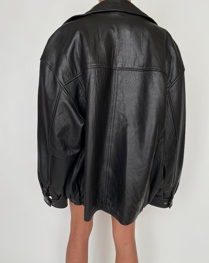VINTAGE BLACK OVERSIZED LEATHER JACKET 2762