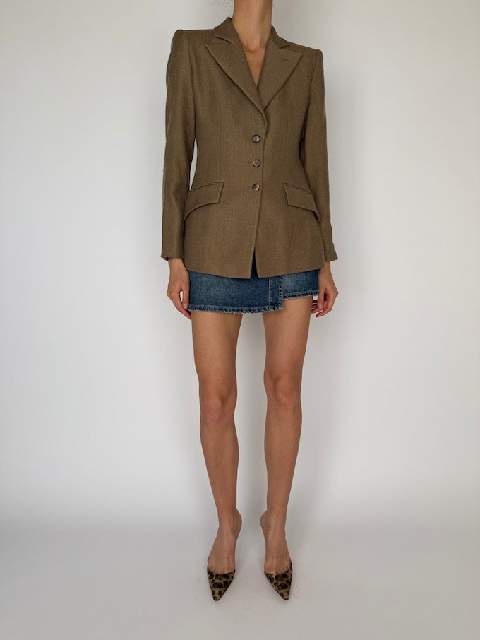 Vintage Armani Blazer In A Wool, Cashmere & Silk Blend Brown 5932