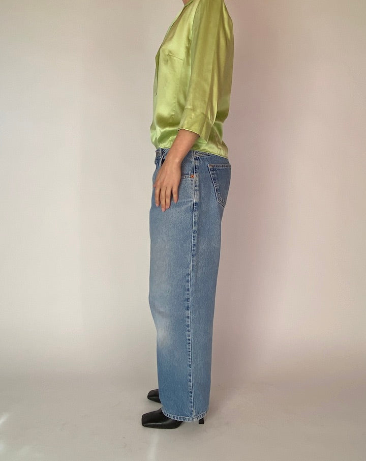 VINTAGE GREEN SILK BLOUSE 4226