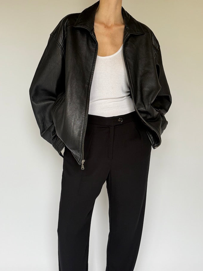 Vintage Oversized Leather Jacket Black 6231