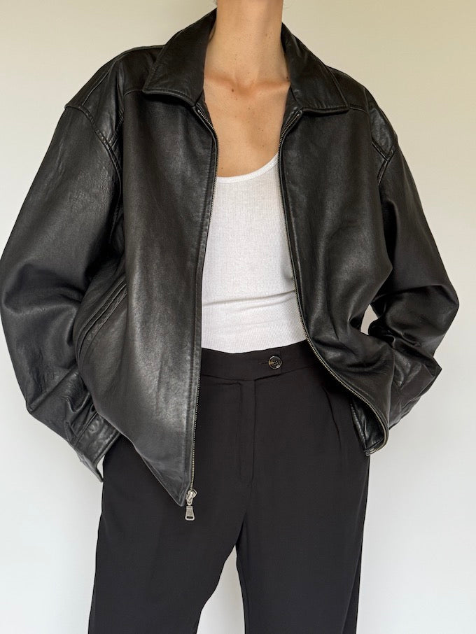 Vintage Oversized Leather Jacket Black 6231