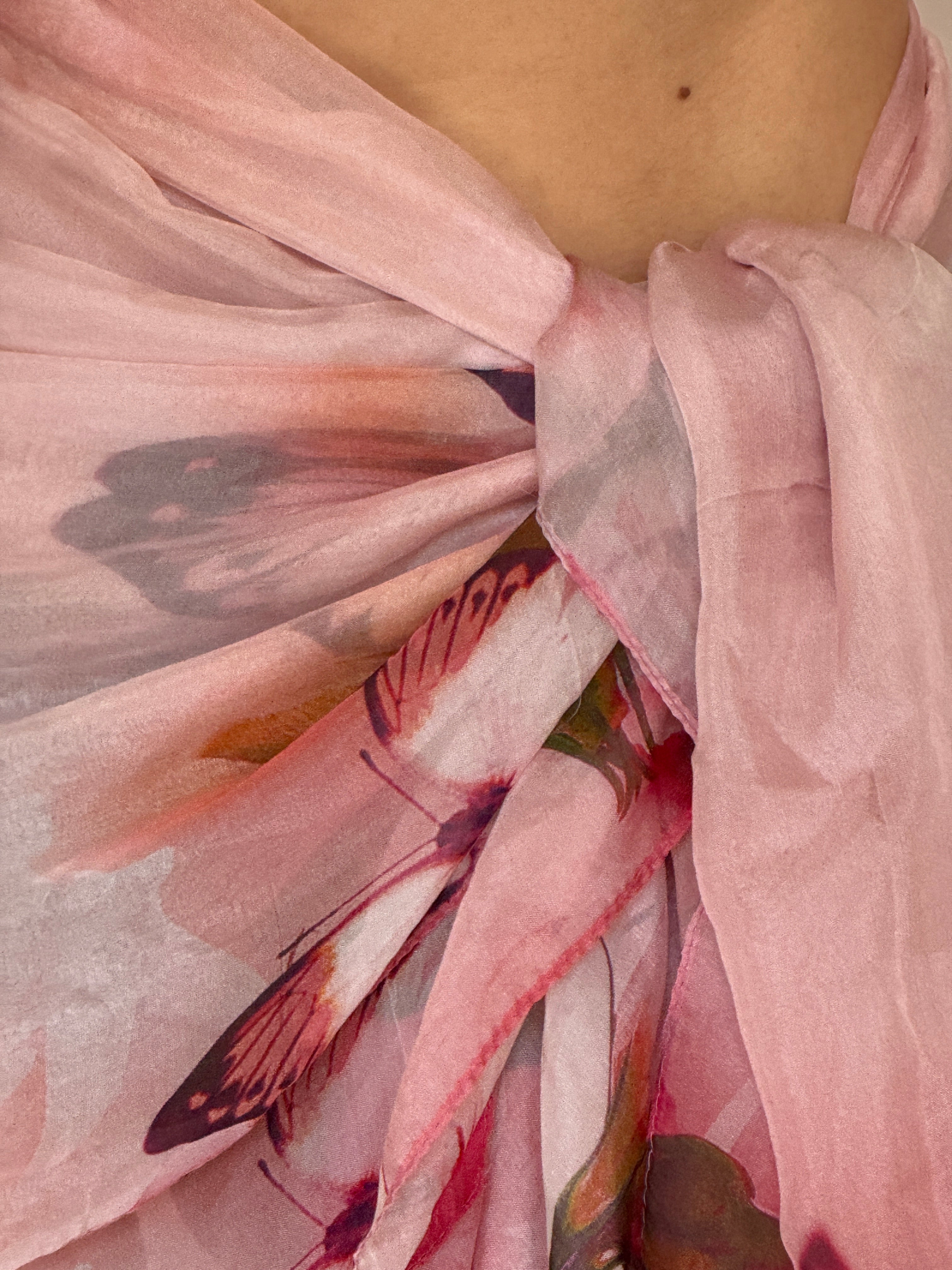 Vintage pink wrap swim sarong tied at side