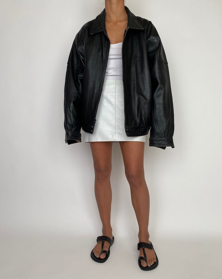 VINTAGE BLACK OVERSIZED BOXY LETHER JACKET 2765
