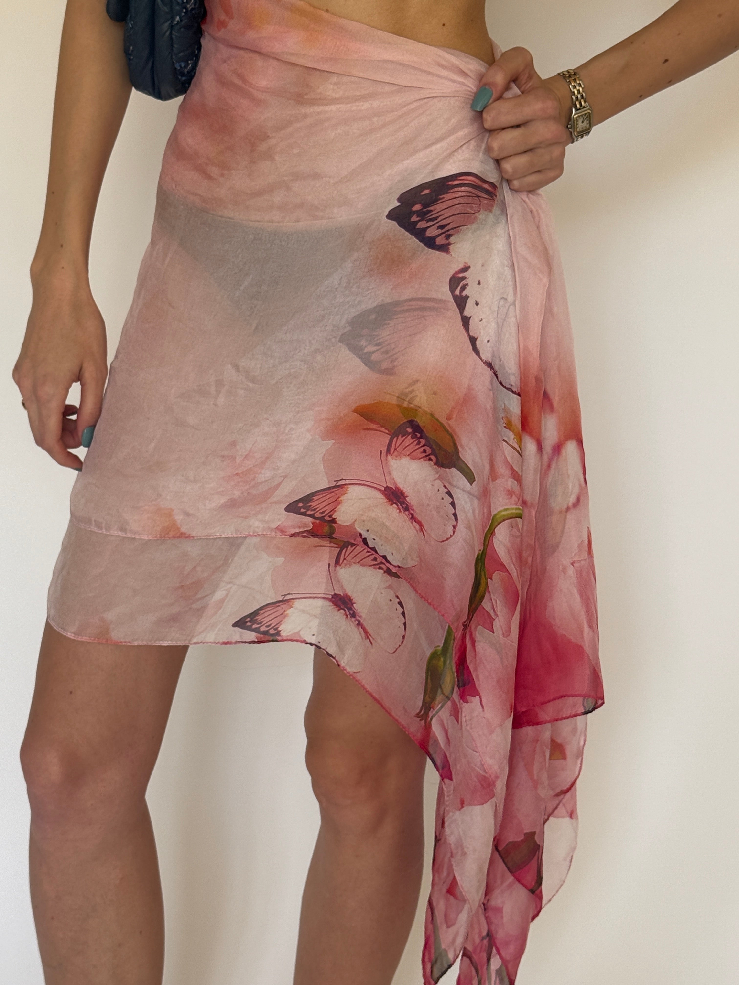 Vintage sheer floral swim sarong close-up