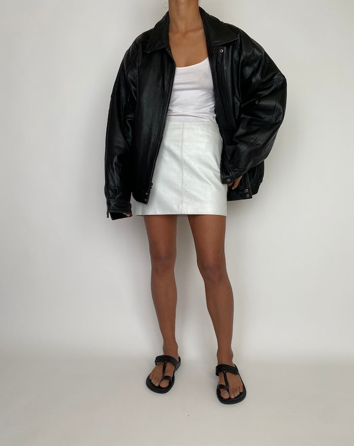 VINTAGE BLACK OVERSIZED BOXY LETHER JACKET 2765