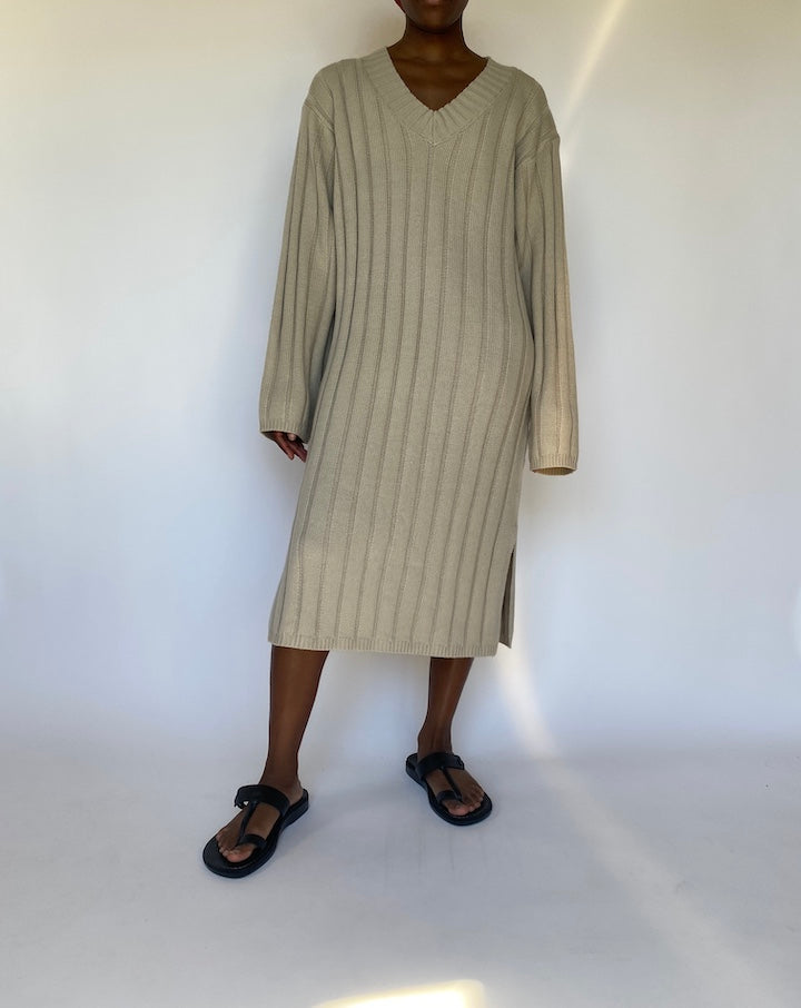 VINTAGE BEIGE KNITTED LONG SLEEVE DRESS 3798