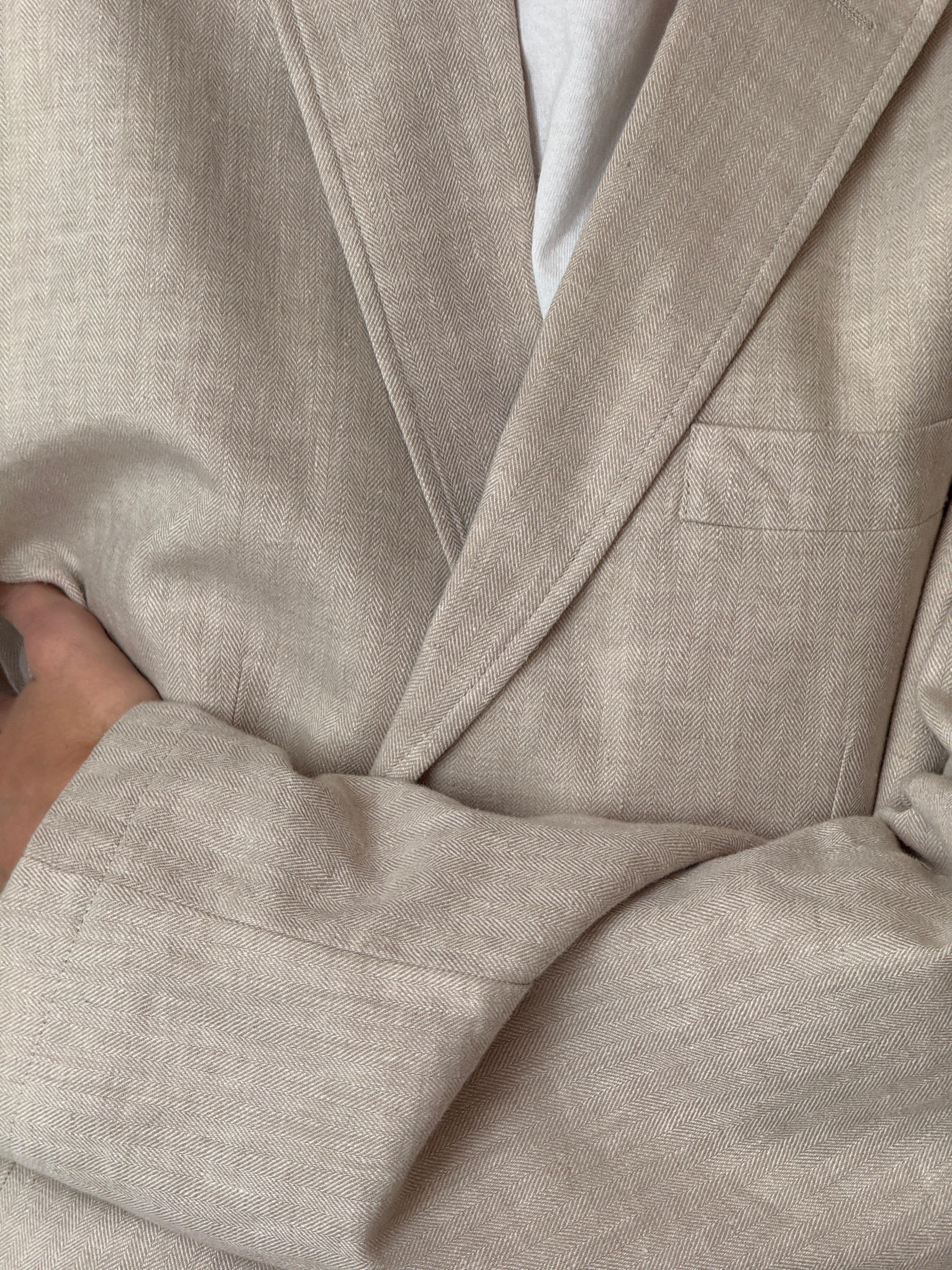 Vintage Linen & Cotton Oversized Blazer in Beige 6601