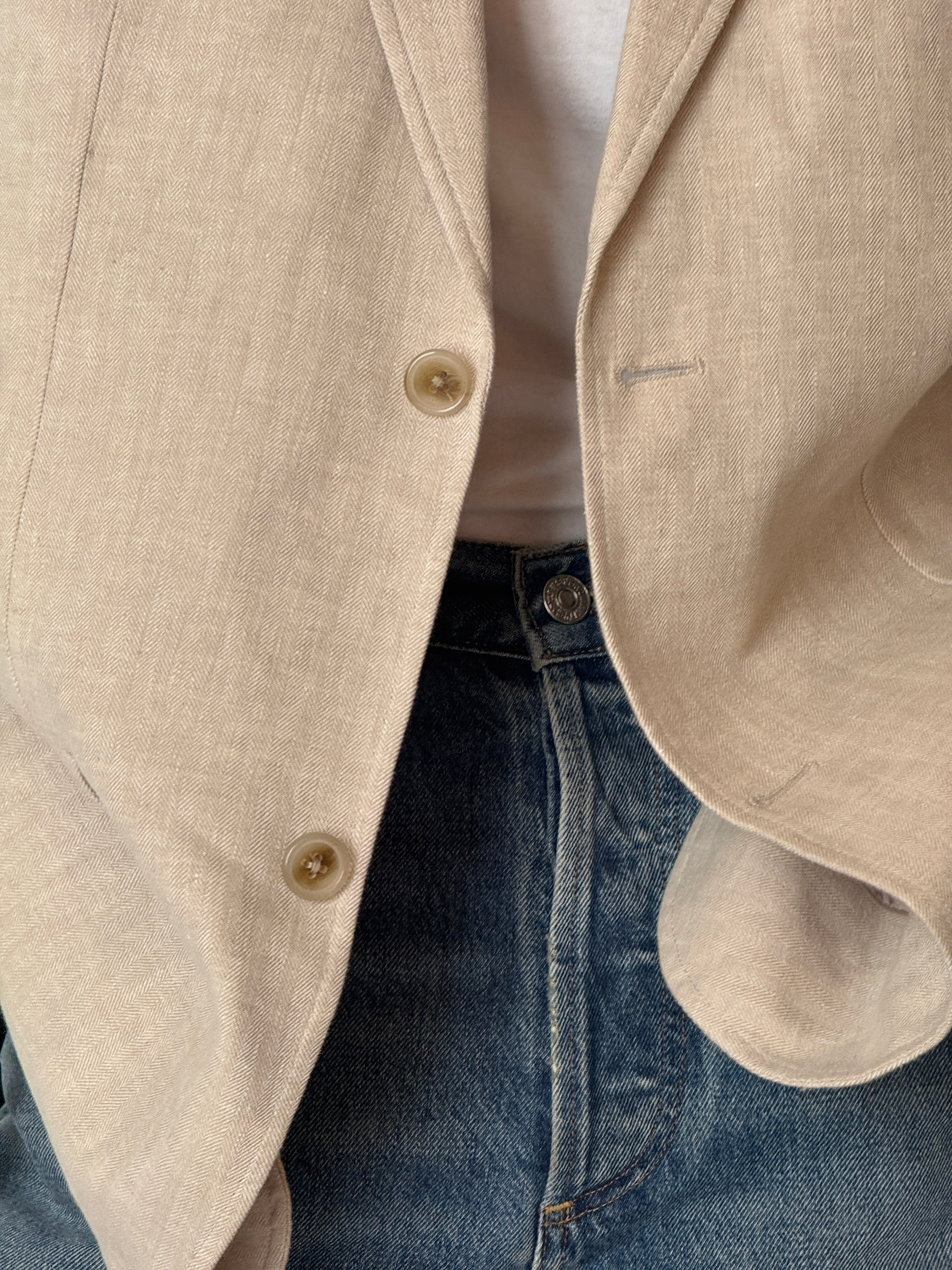 Vintage Linen & Cotton Oversized Blazer in Beige 6601
