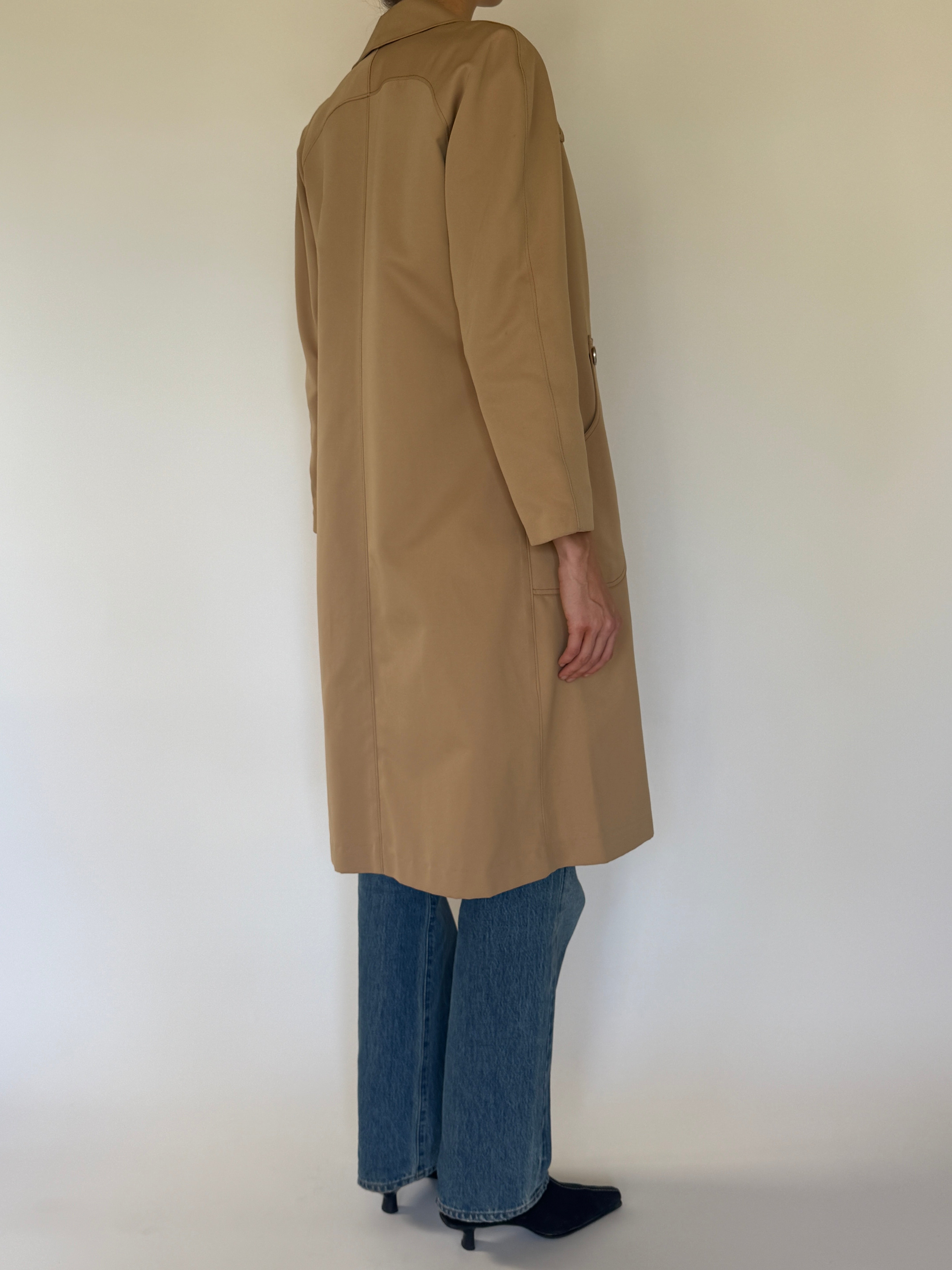 Vintage camel mid-length coat back view