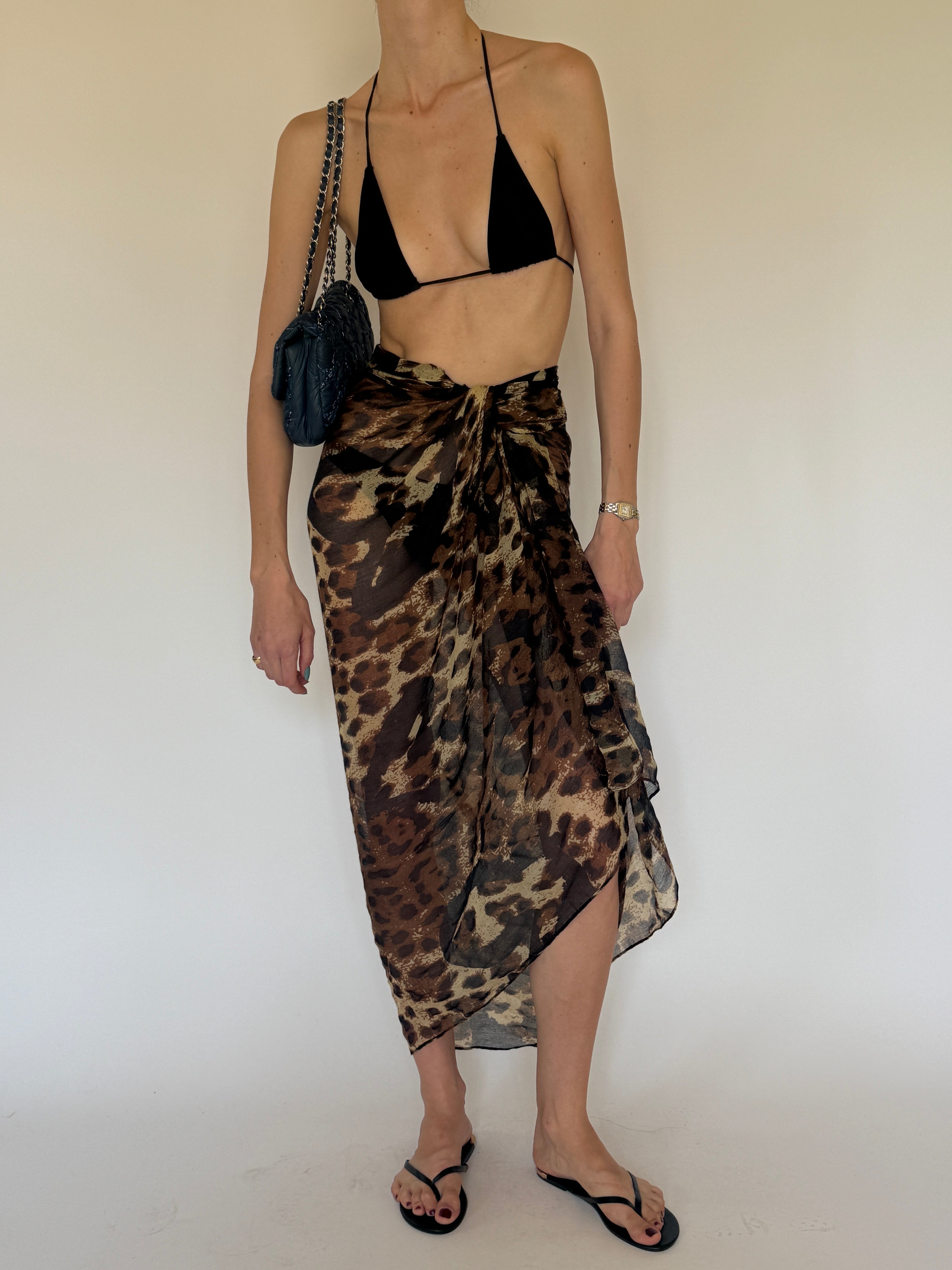 Vintage Animal Print Beach Cover Up Brown 7747