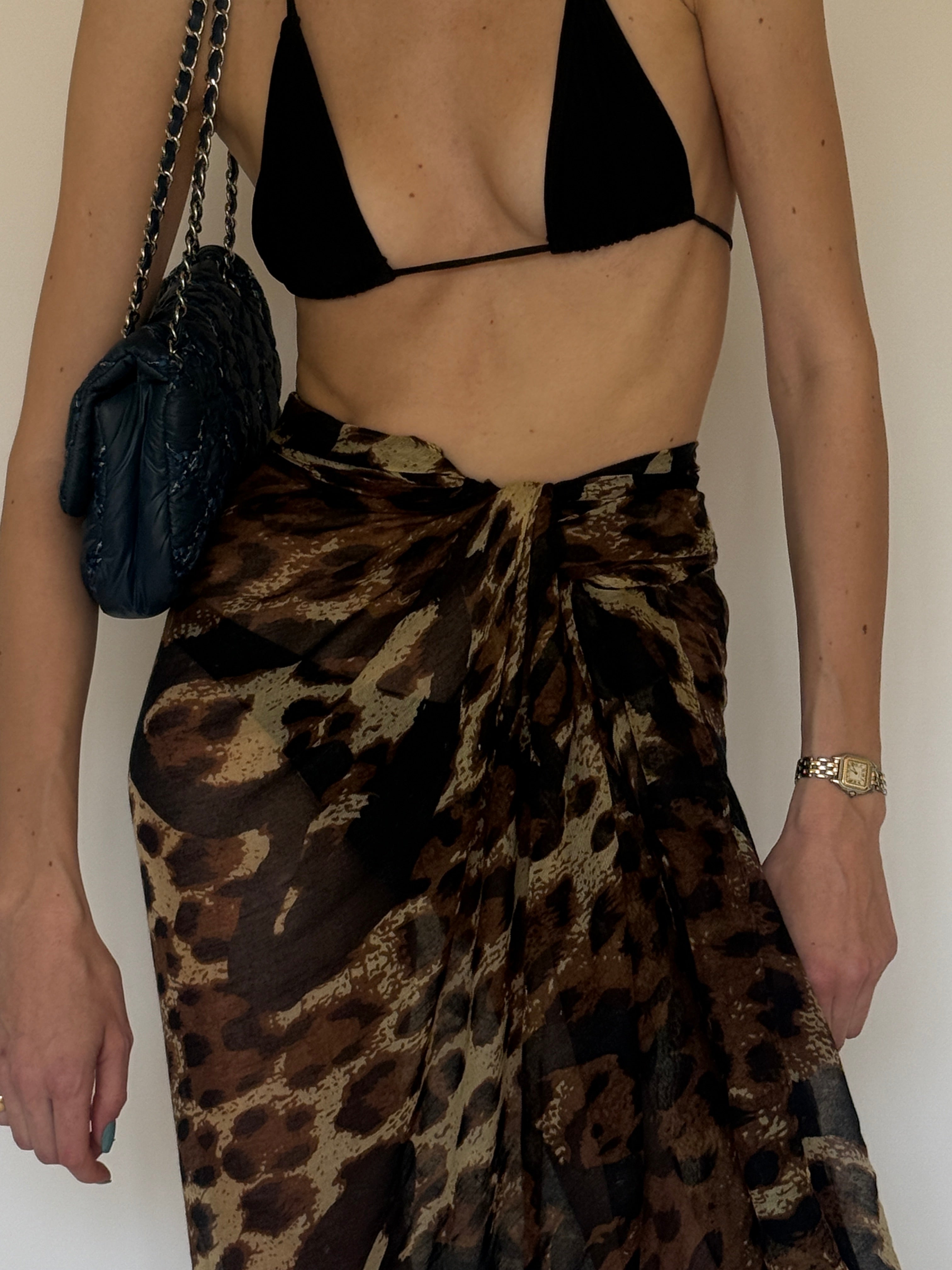 Vintage Animal Print Beach Cover Up Brown 7747