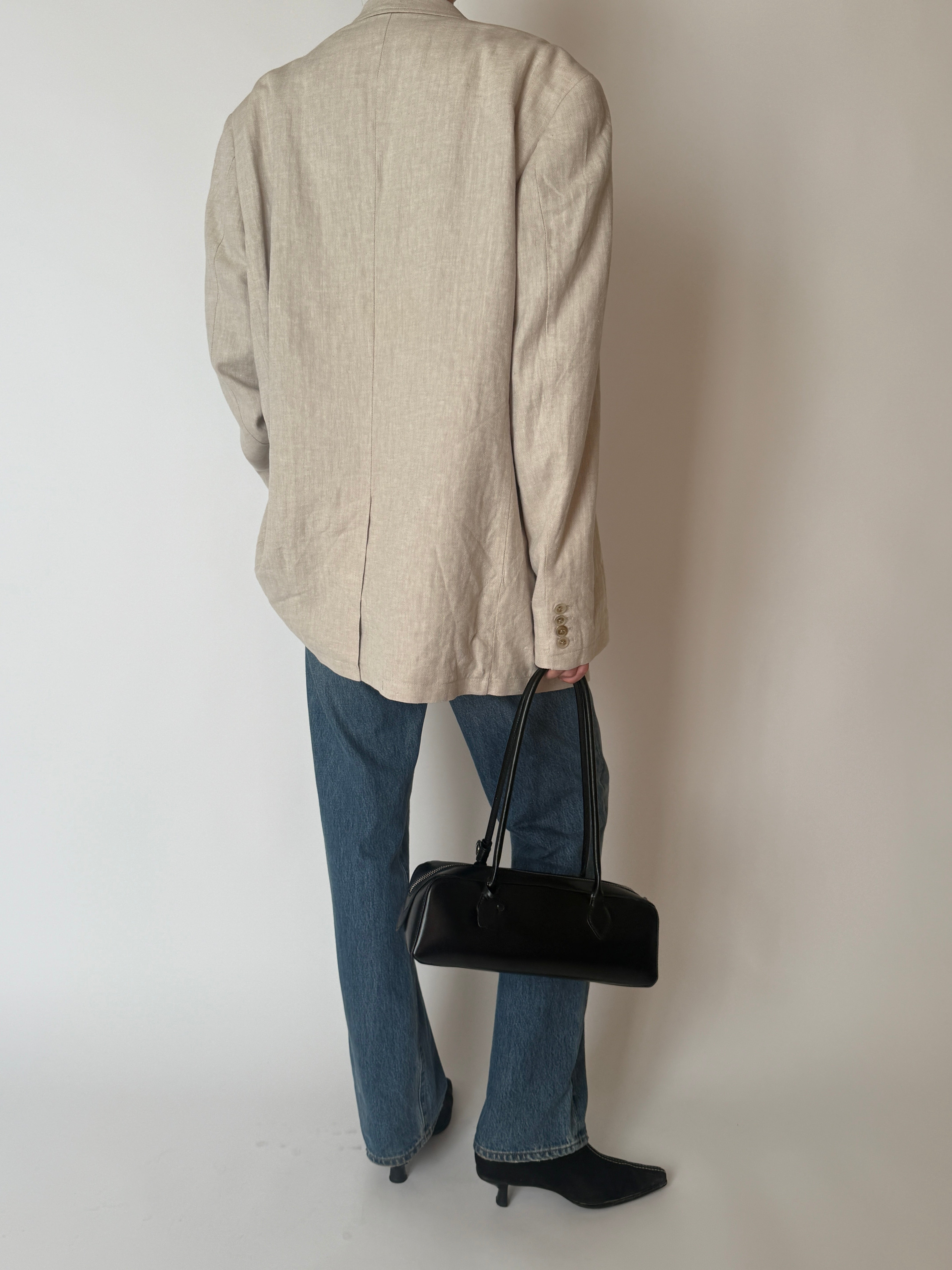 Vintage Linen & Cotton Oversized Blazer in Beige 6601