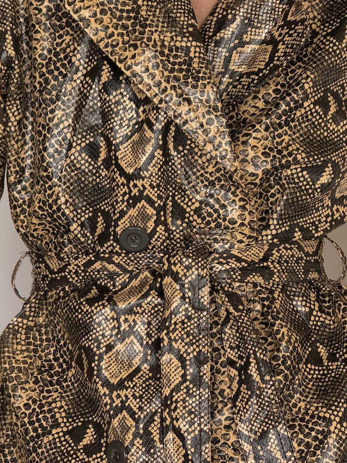 Vintage Snakeskin-Print Belted Jacket 6577