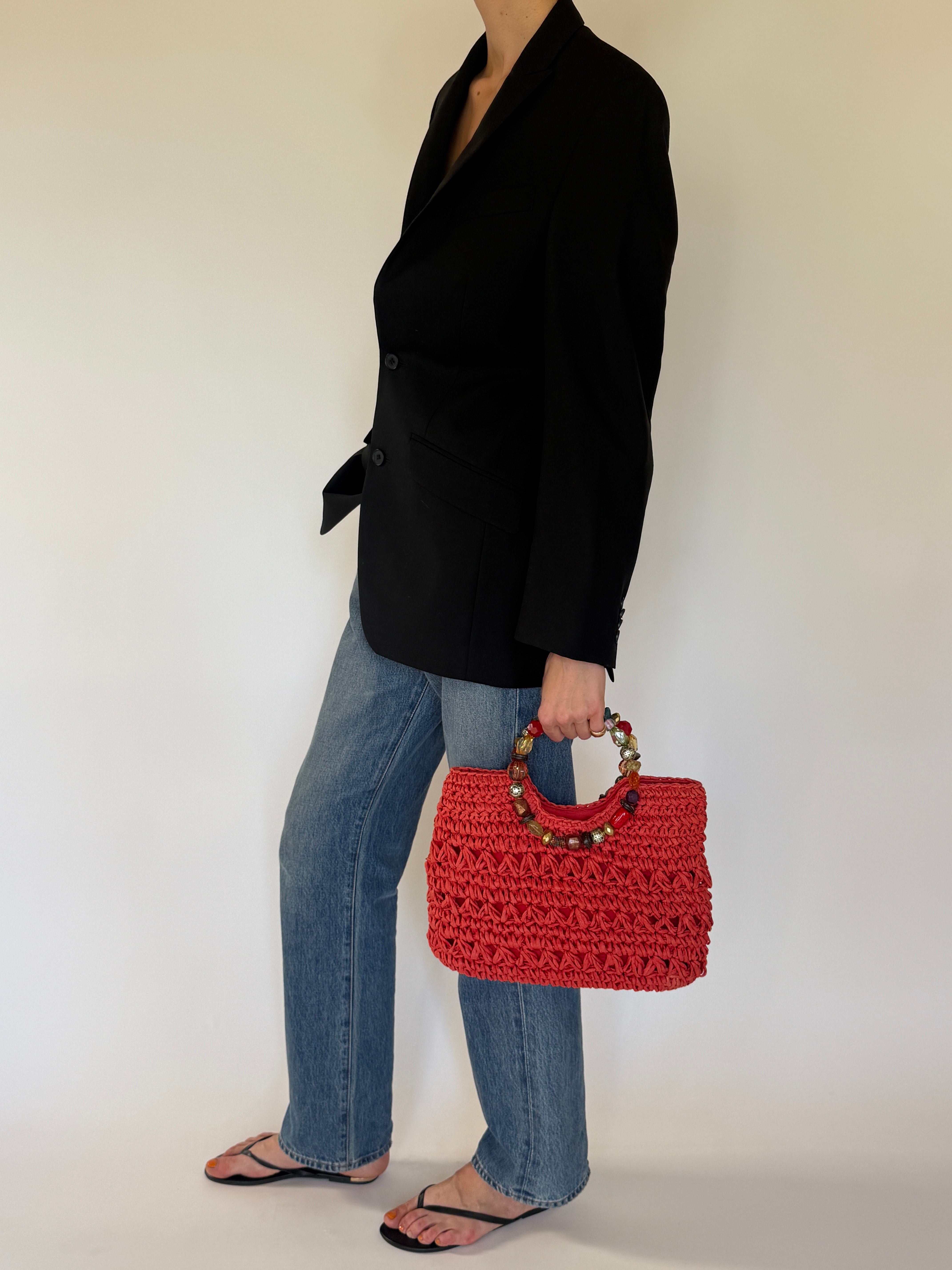 Vintage black wool blazer sleeve button detail