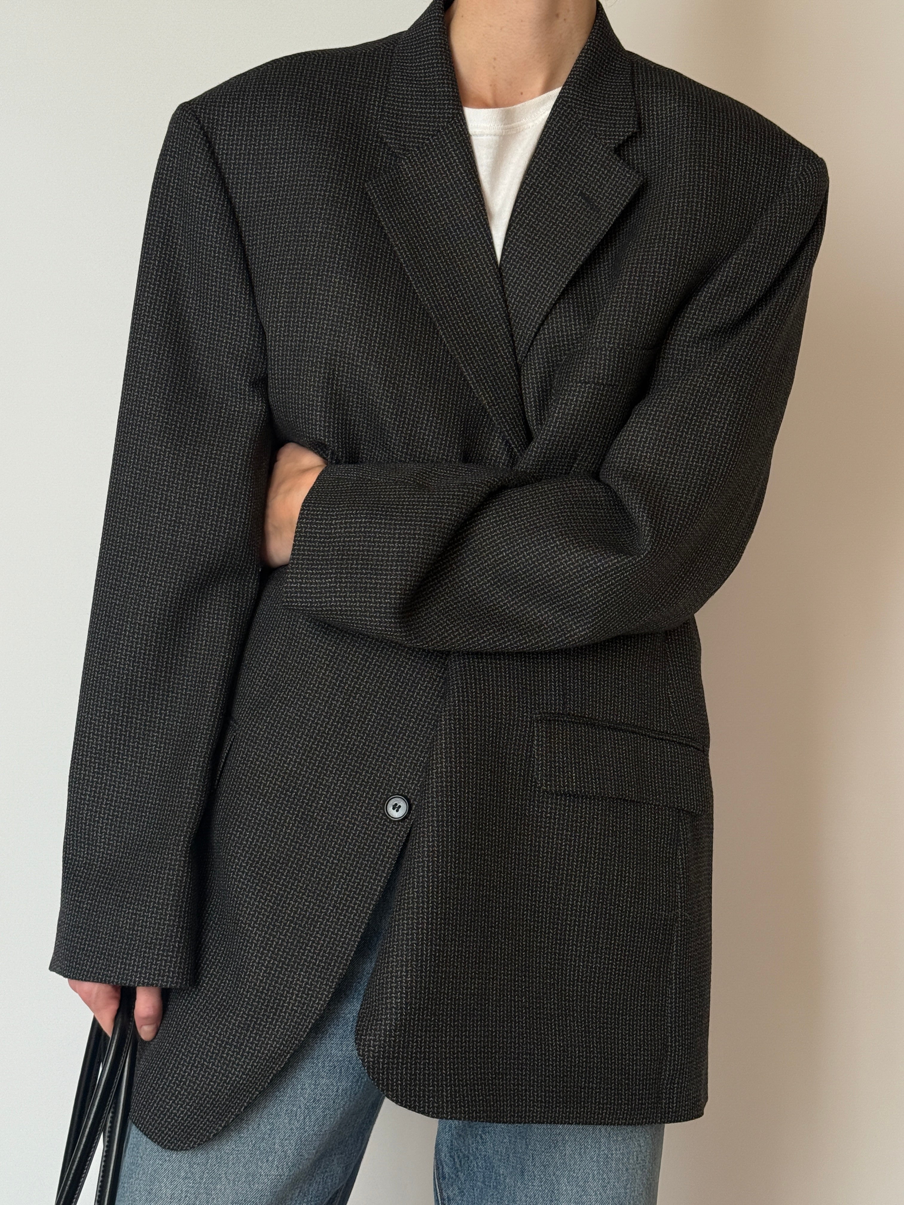 Vintage charcoal wool blend blazer front view