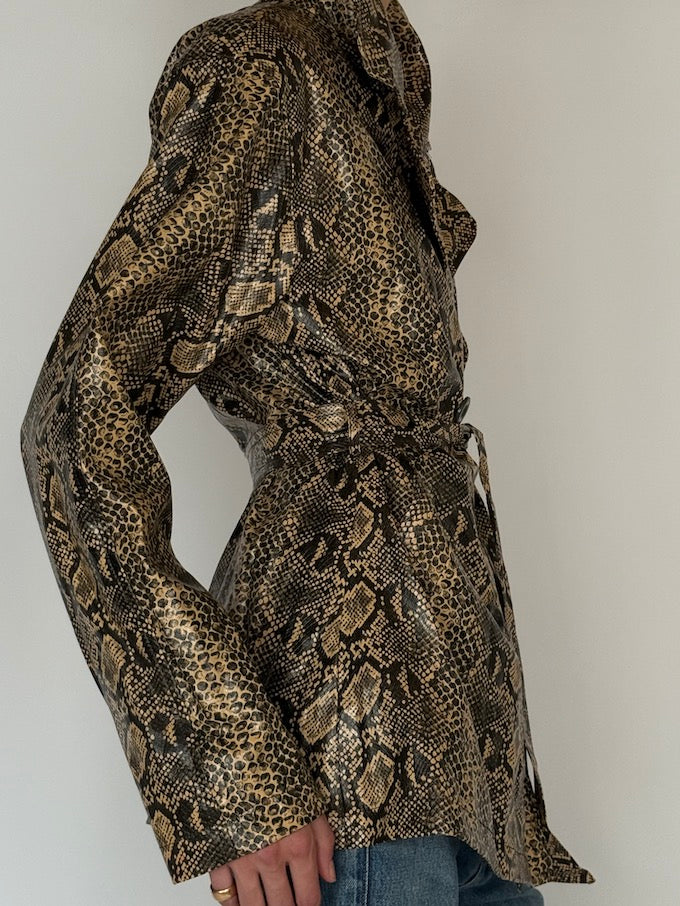 Vintage Snakeskin-Print Belted Jacket 6577