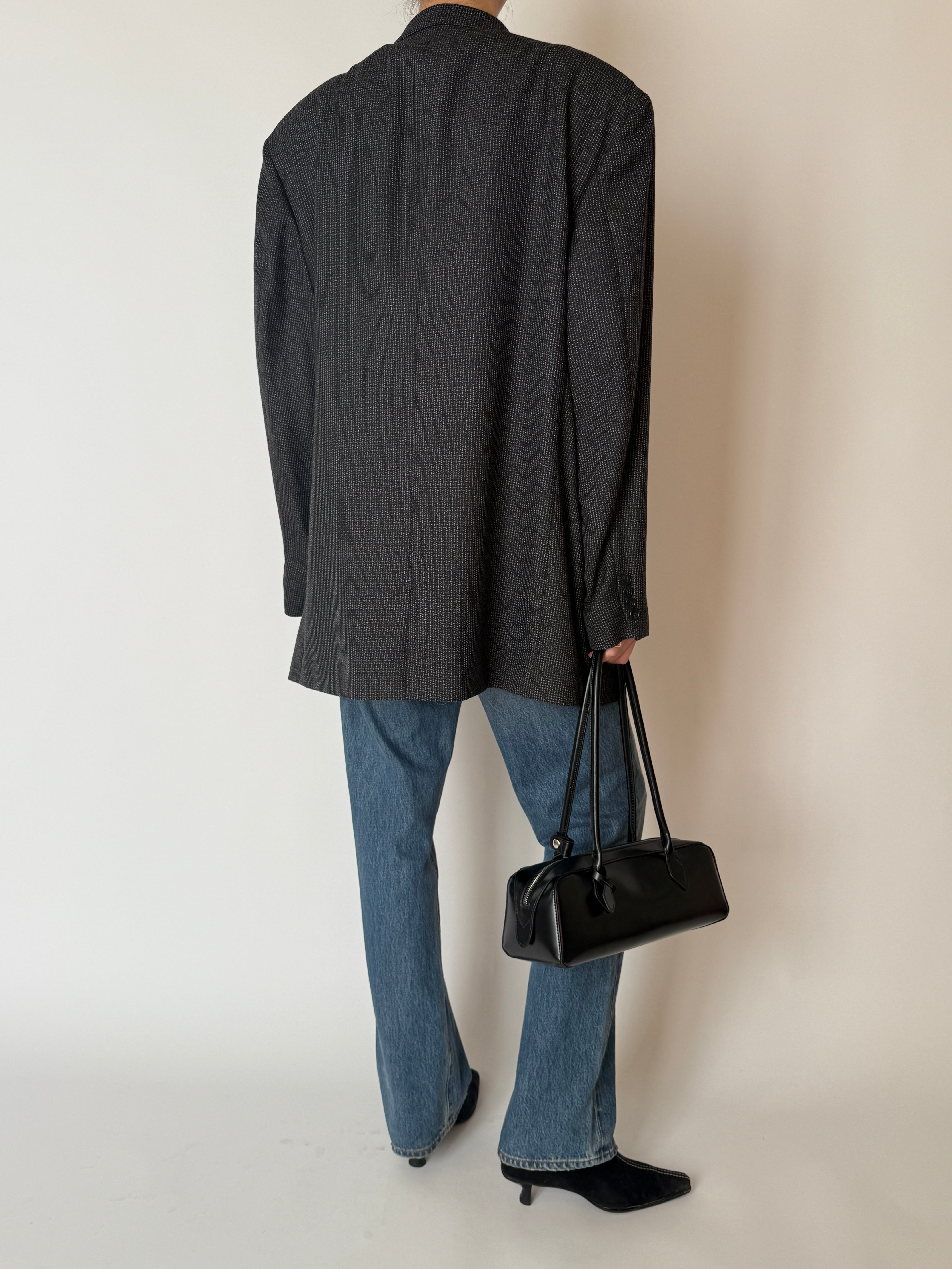 Vintage wool blend blazer showing back view in charcoal