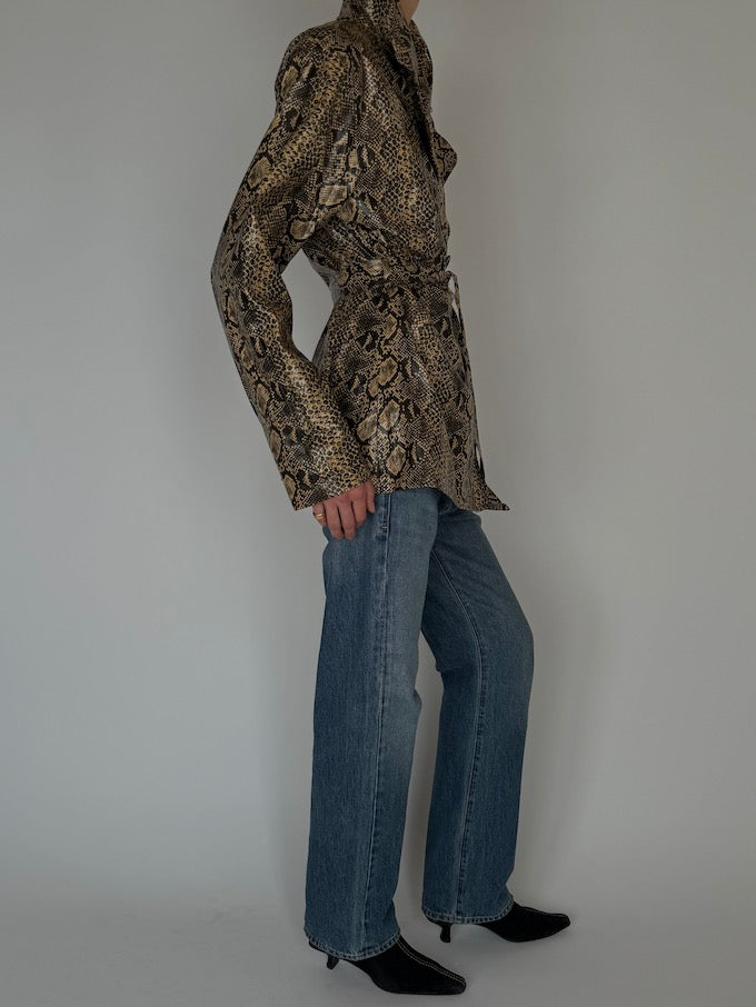 Vintage Snakeskin-Print Belted Jacket 6577