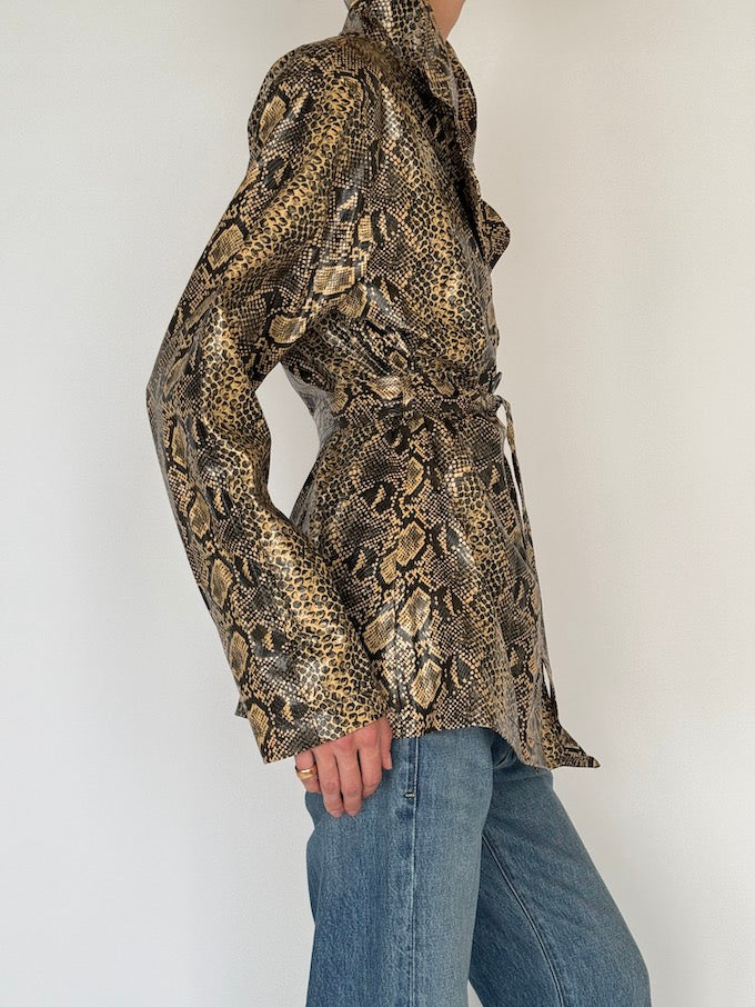 Vintage Snakeskin-Print Belted Jacket 6577