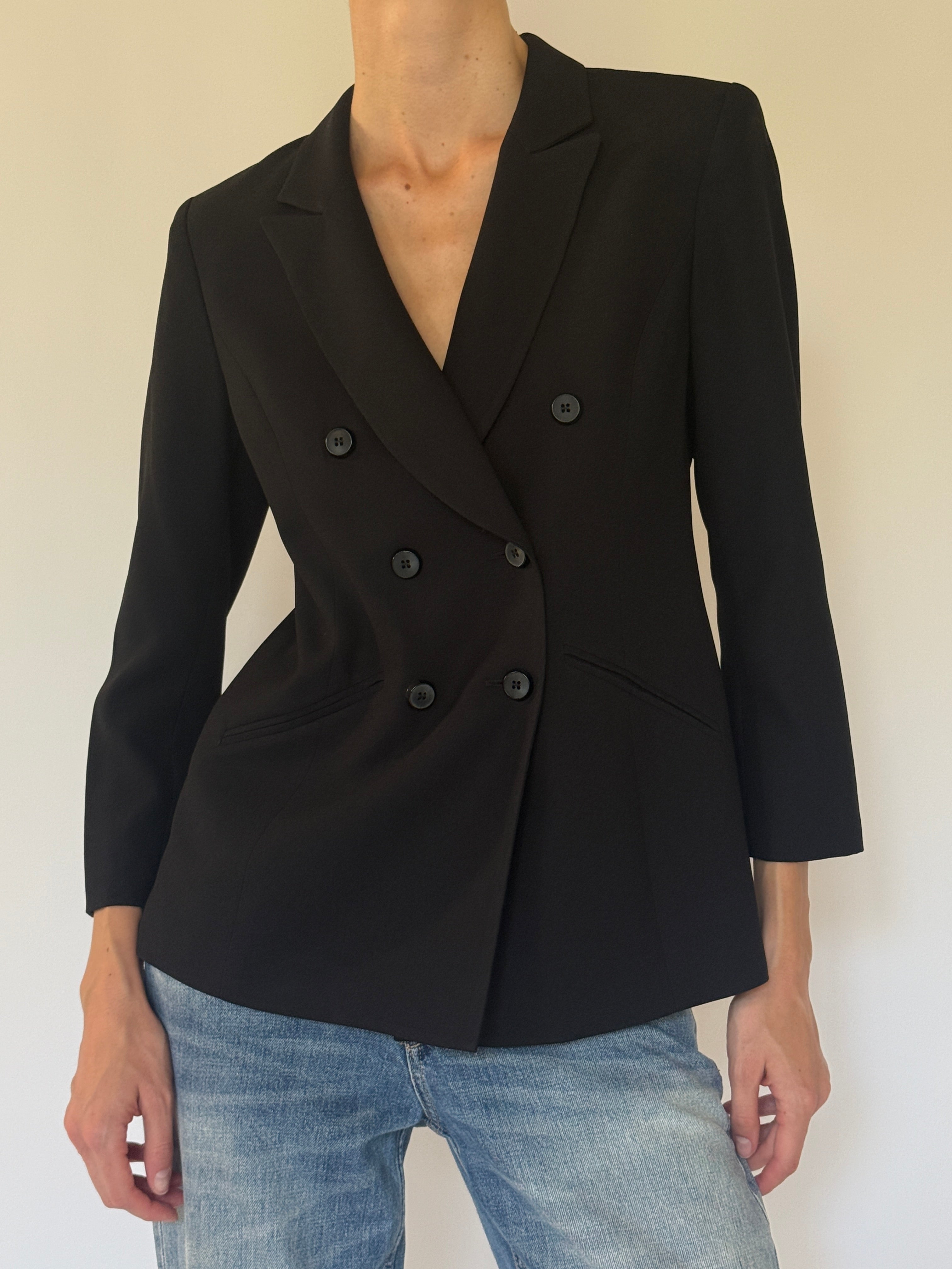 Vintage black double-breasted blazer front view